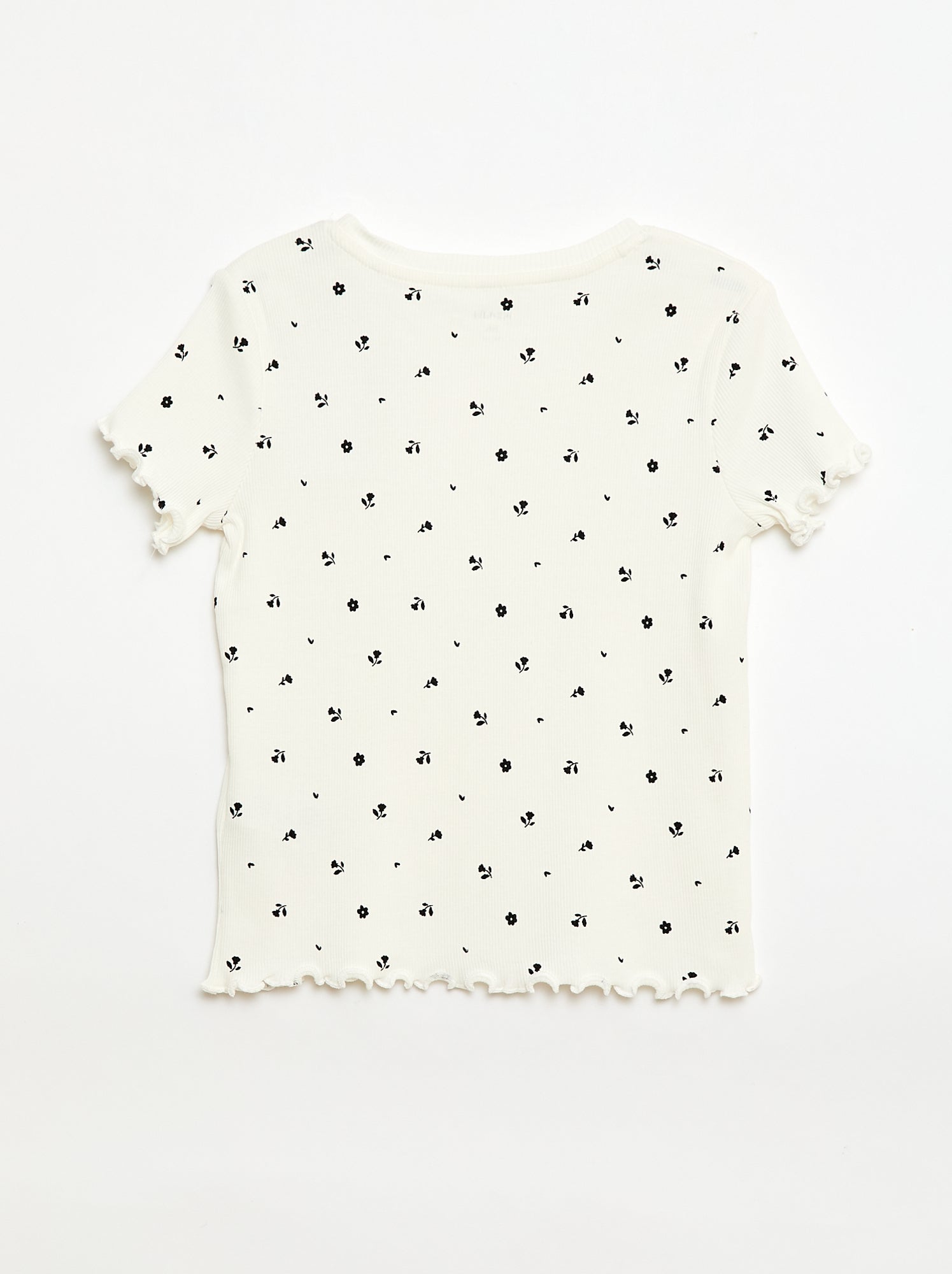 T-shirt côtelé à manches courtes volantées - Beige