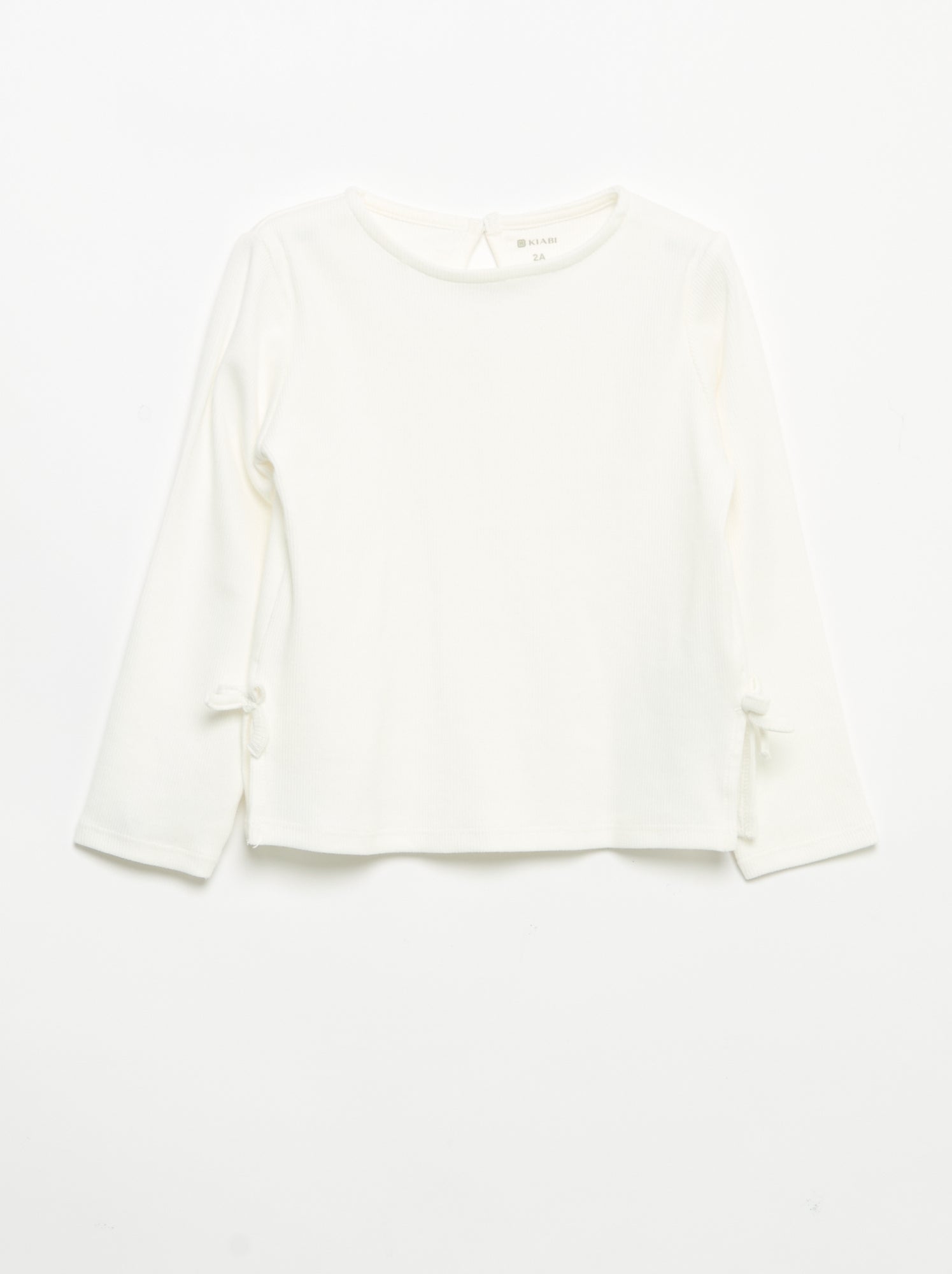 T-shirt côtelé à manches longues avec nœud - Blanc