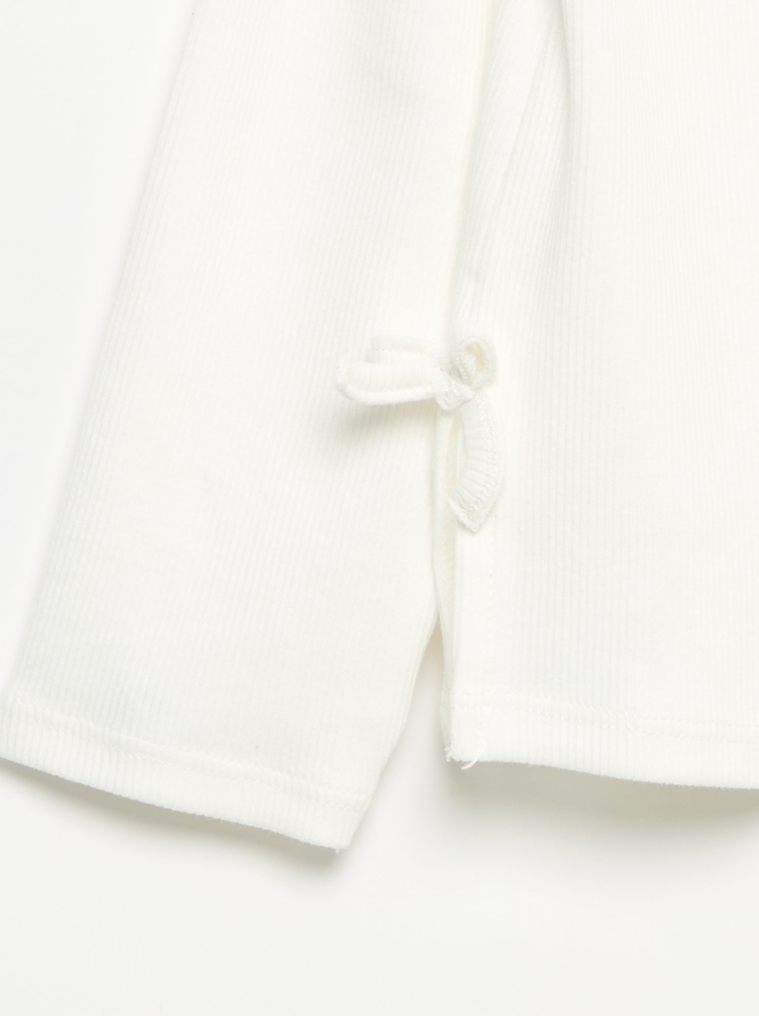 T-shirt côtelé à manches longues avec nœud - Blanc