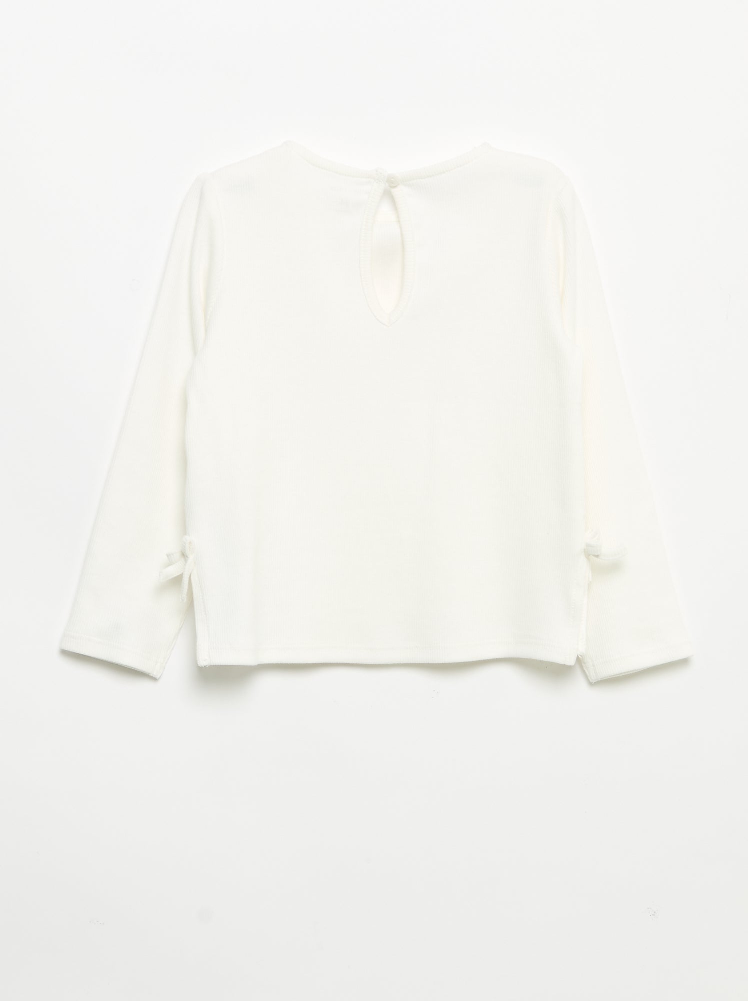 T-shirt côtelé à manches longues avec nœud - Blanc