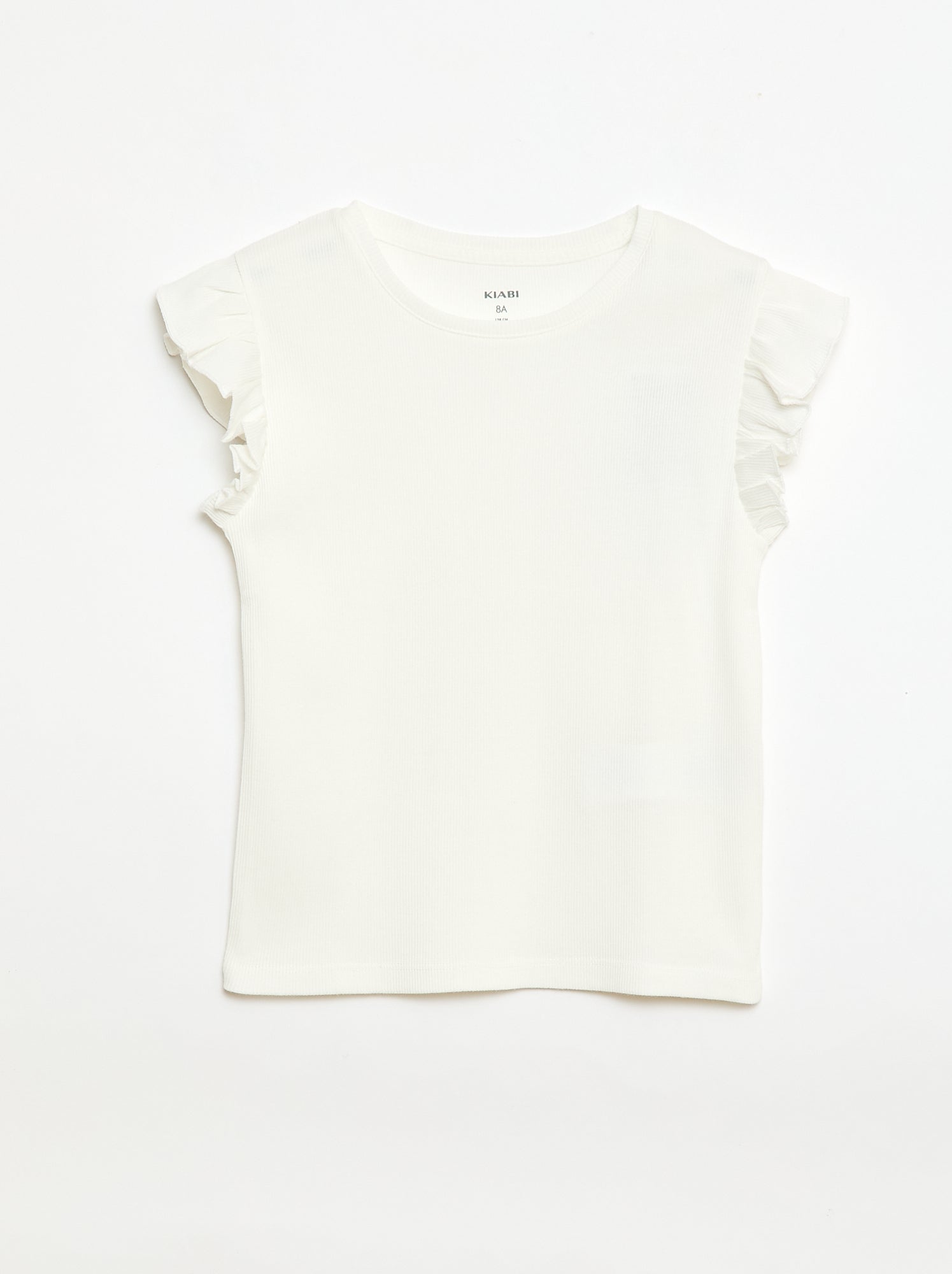 T-shirt côtelé à manches volantées - Blanc