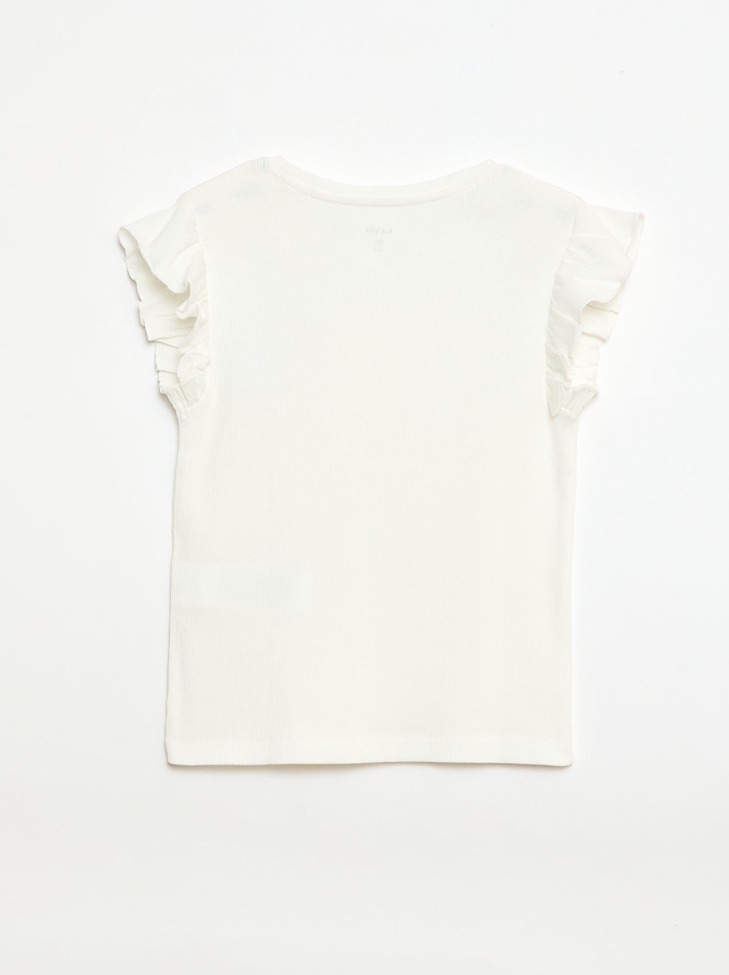 T-shirt côtelé à manches volantées - Blanc