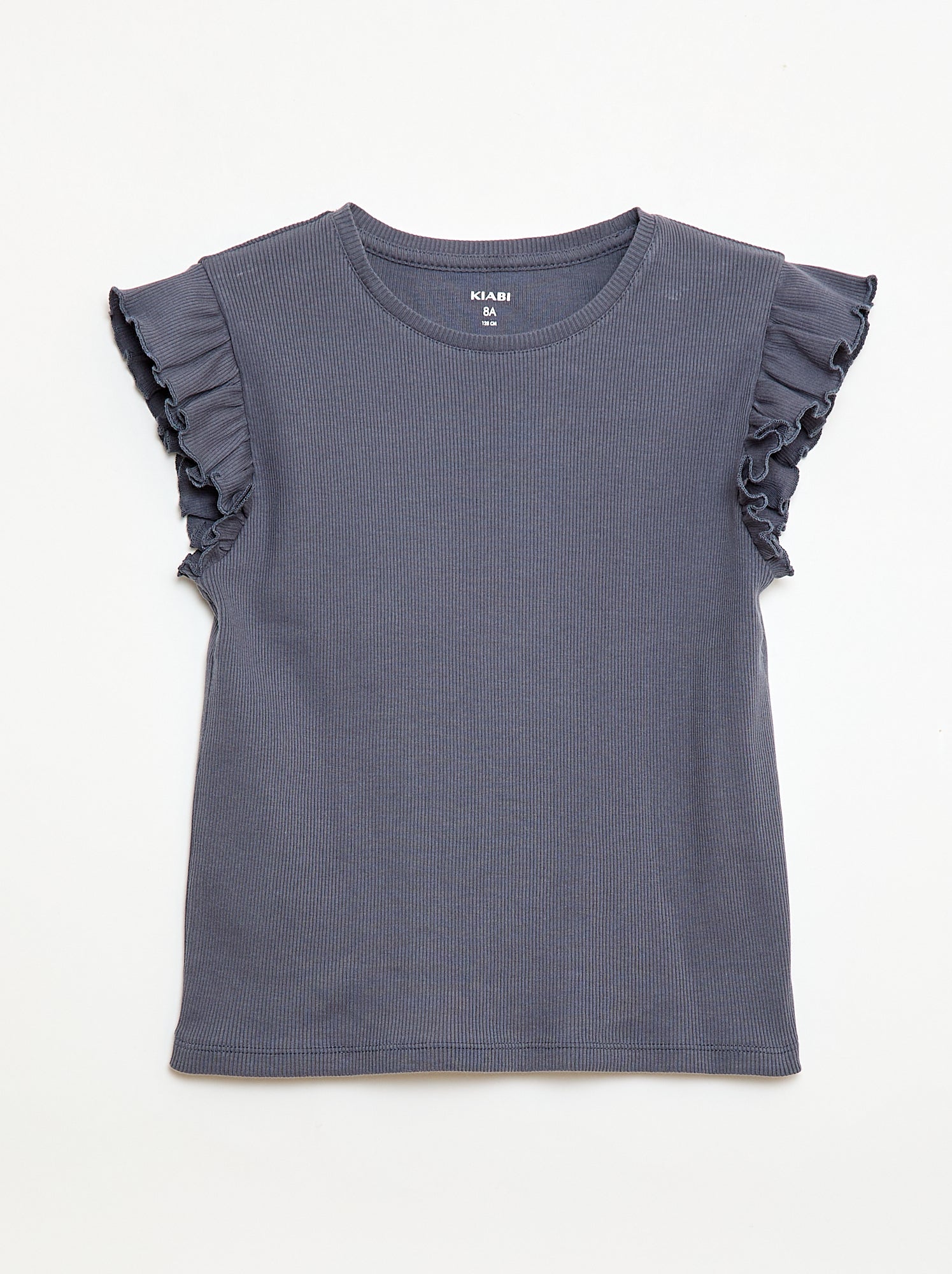 T-shirt côtelé à manches volantées - Gris