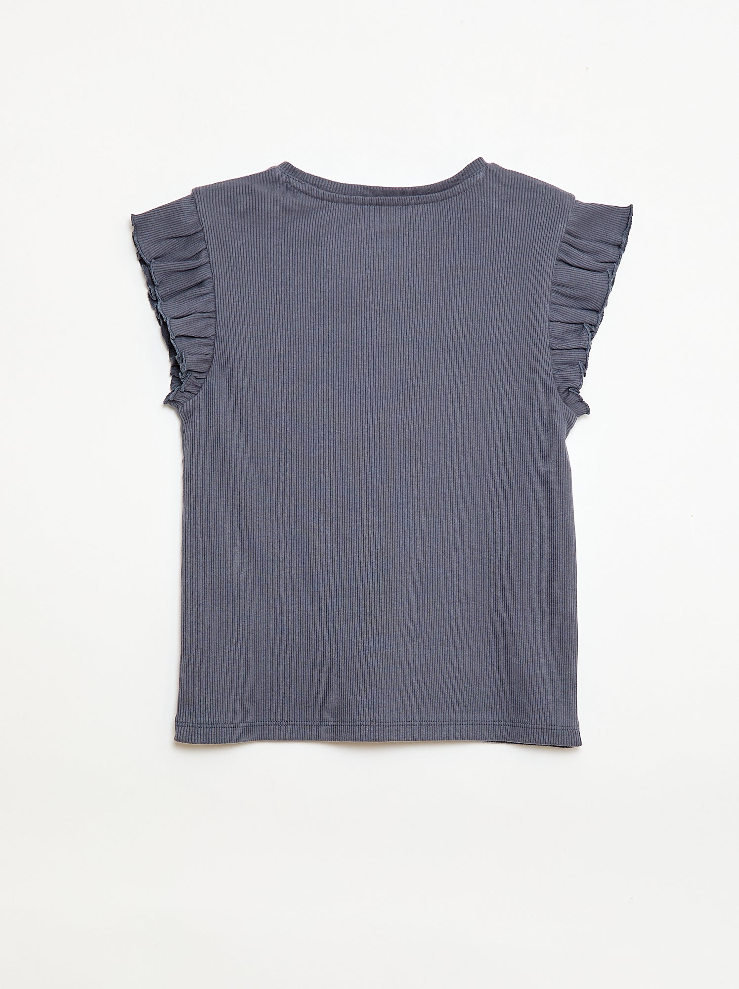 T-shirt côtelé à manches volantées - Gris