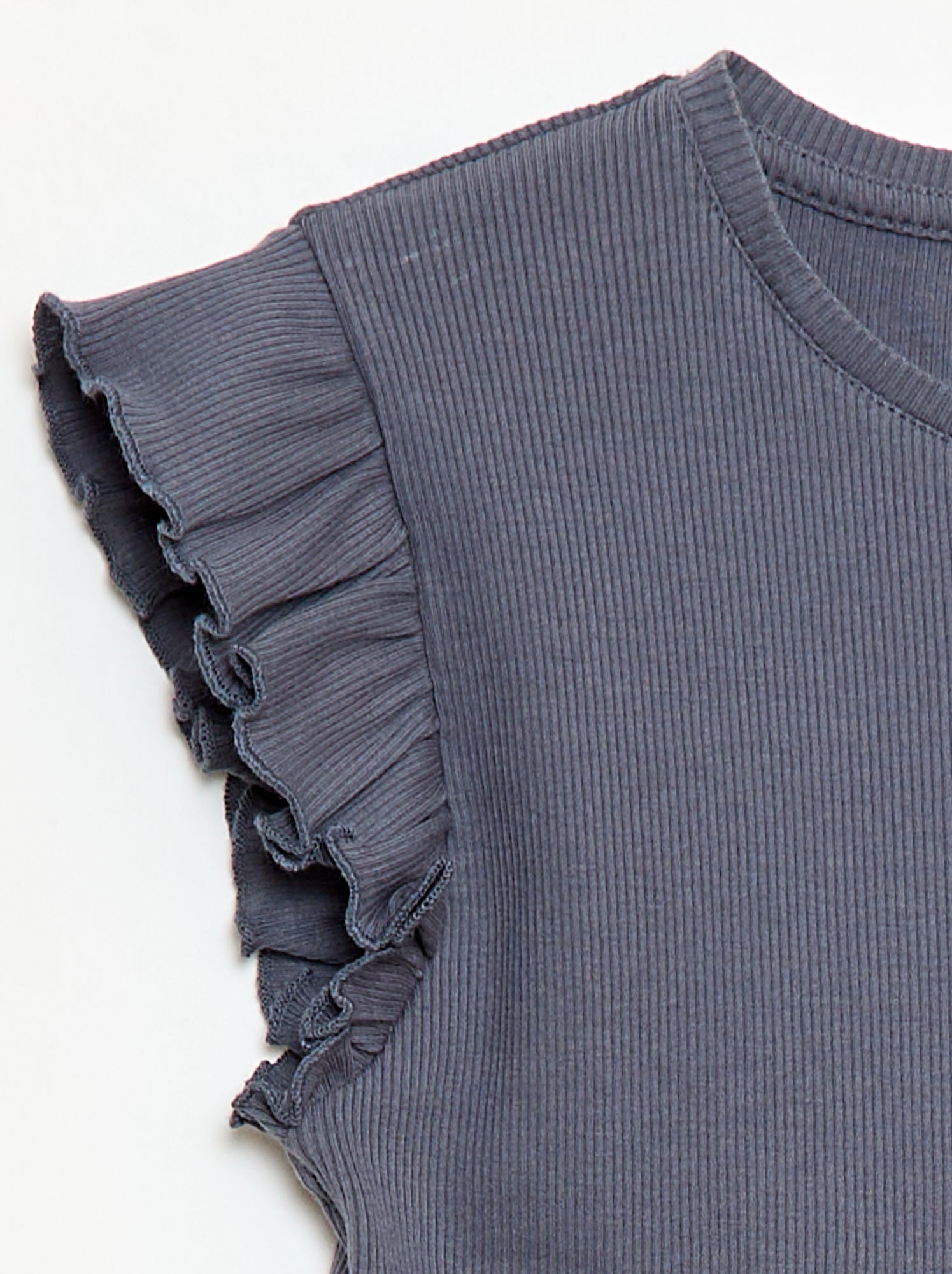 T-shirt côtelé à manches volantées - Gris