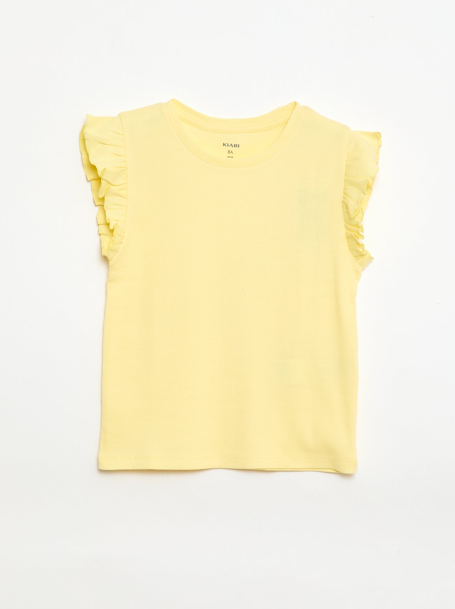 T-shirt côtelé à manches volantées - Jaune