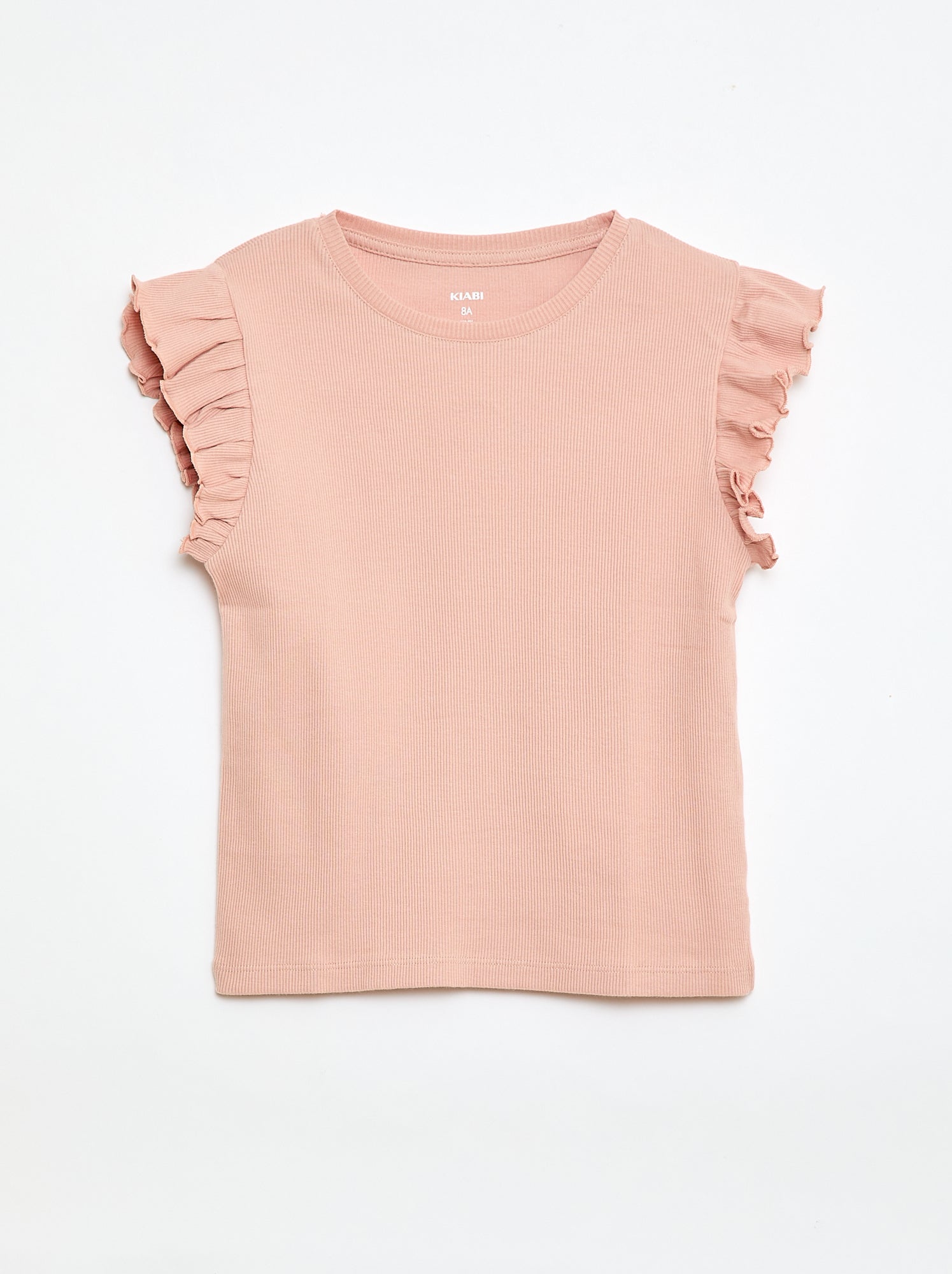 T-shirt côtelé à manches volantées - Rose