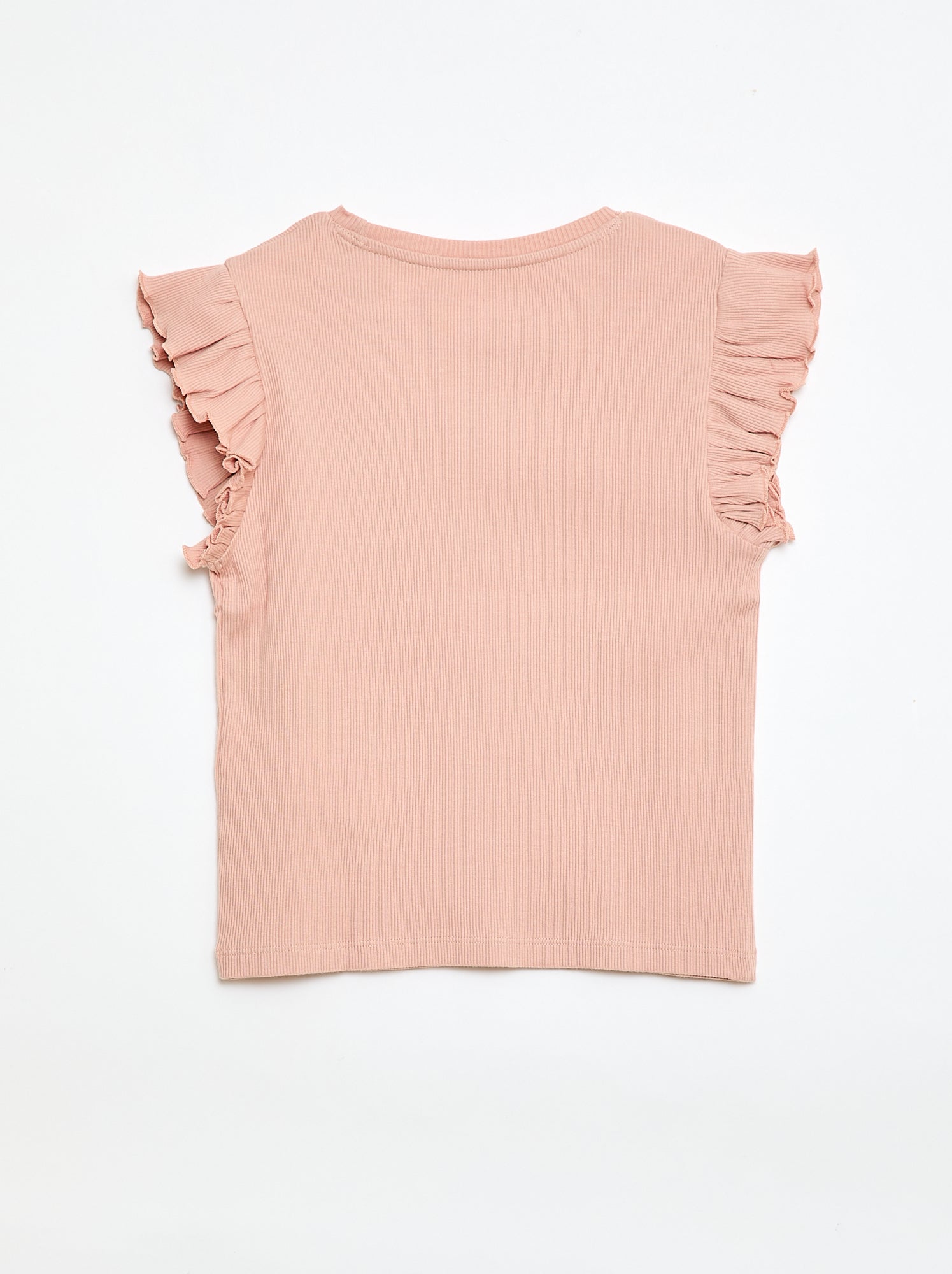 T-shirt côtelé à manches volantées - Rose