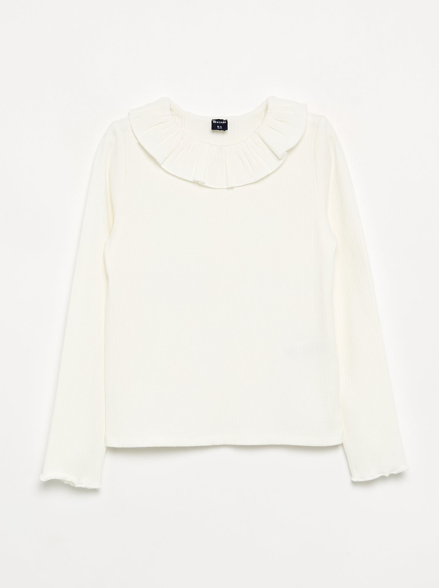 T-shirt côtelé avec collerette - Blanc