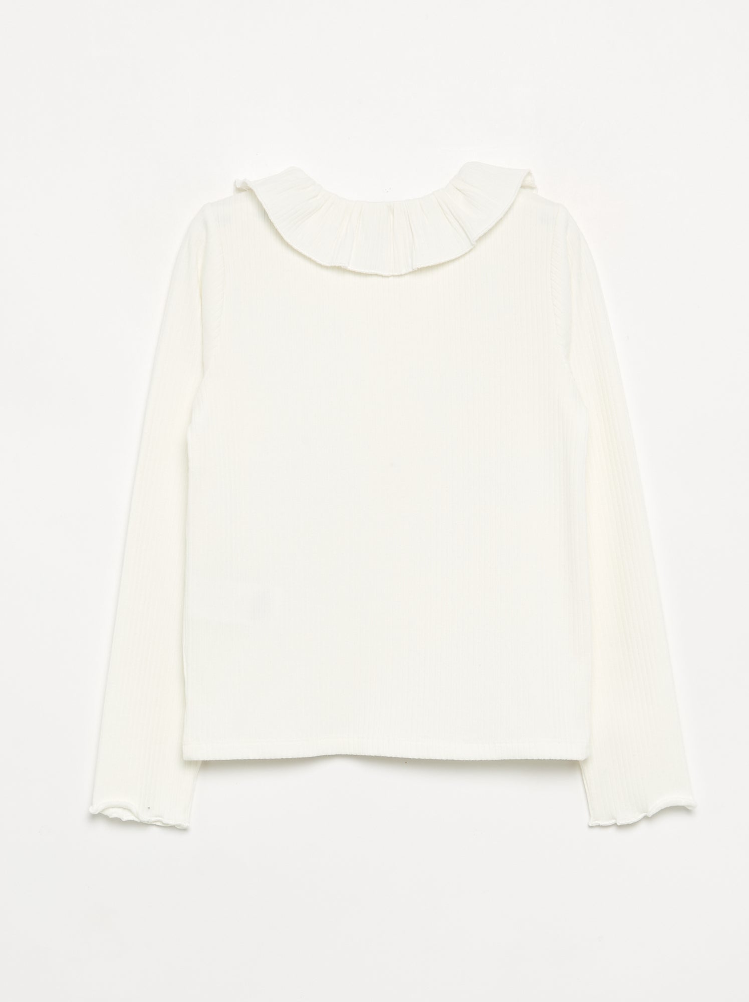 T-shirt côtelé avec collerette - Blanc