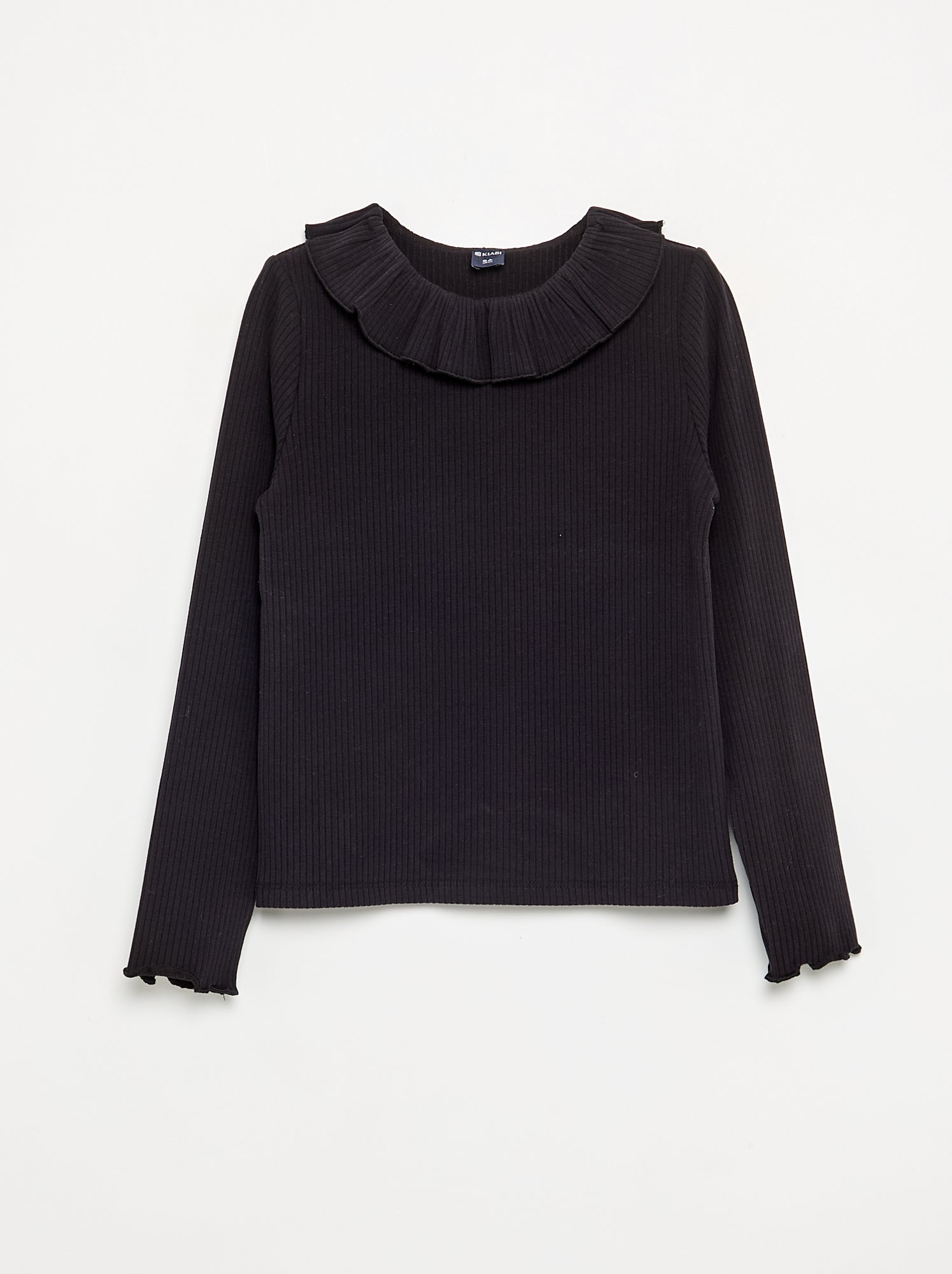 T-shirt côtelé avec collerette - Noir
