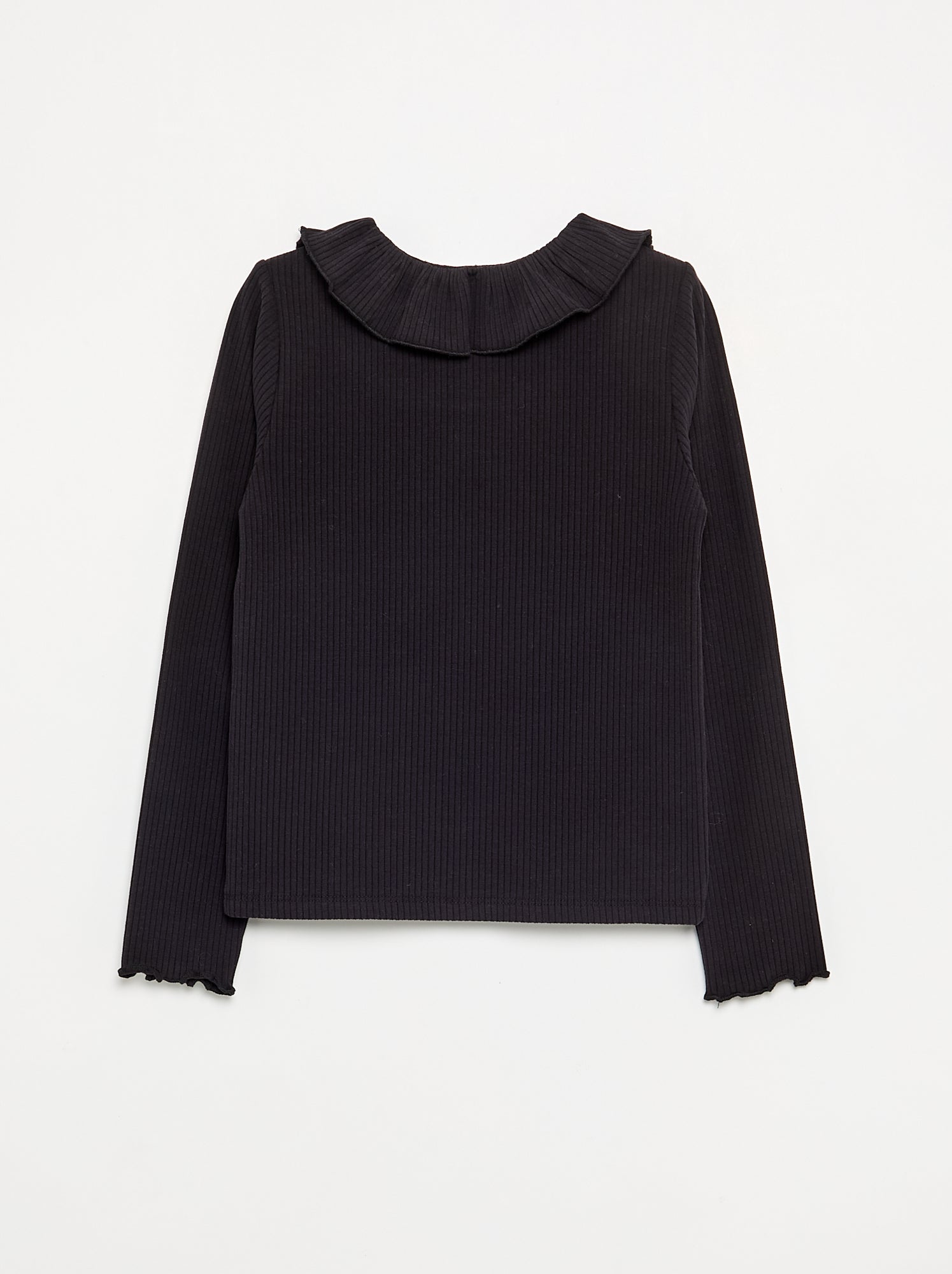 T-shirt côtelé avec collerette - Noir