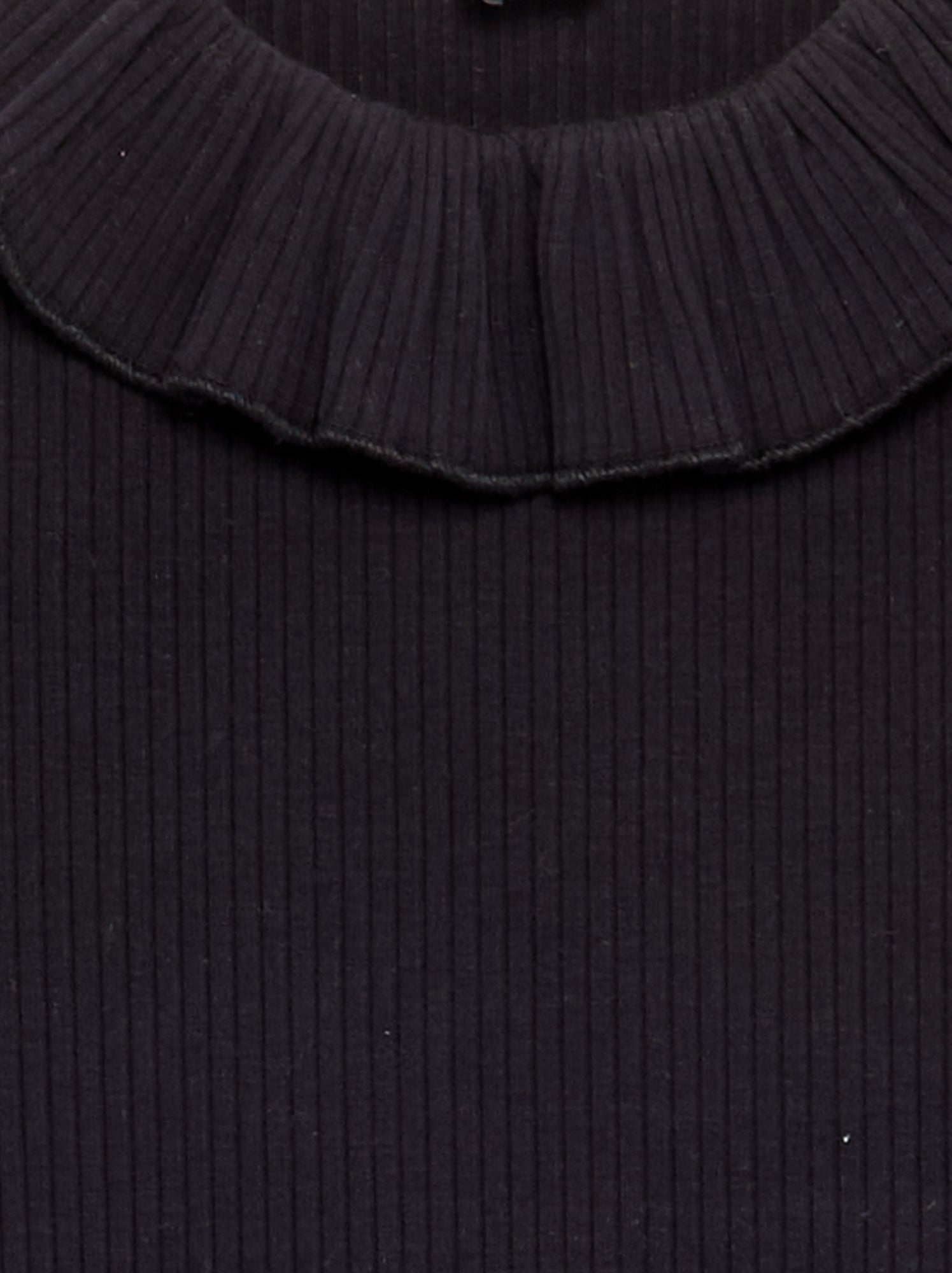 T-shirt côtelé avec collerette - Noir