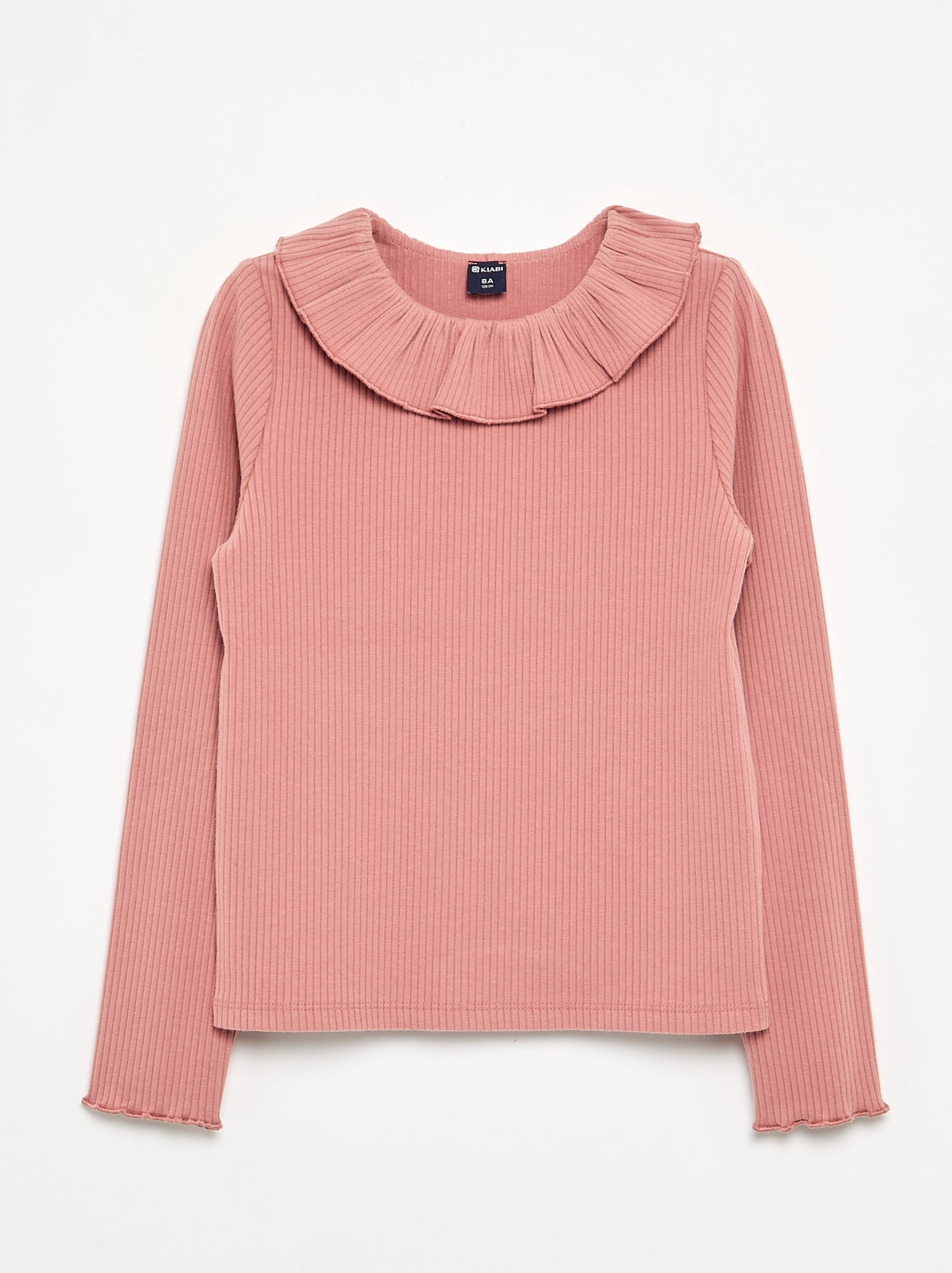 T-shirt côtelé avec collerette - Rose