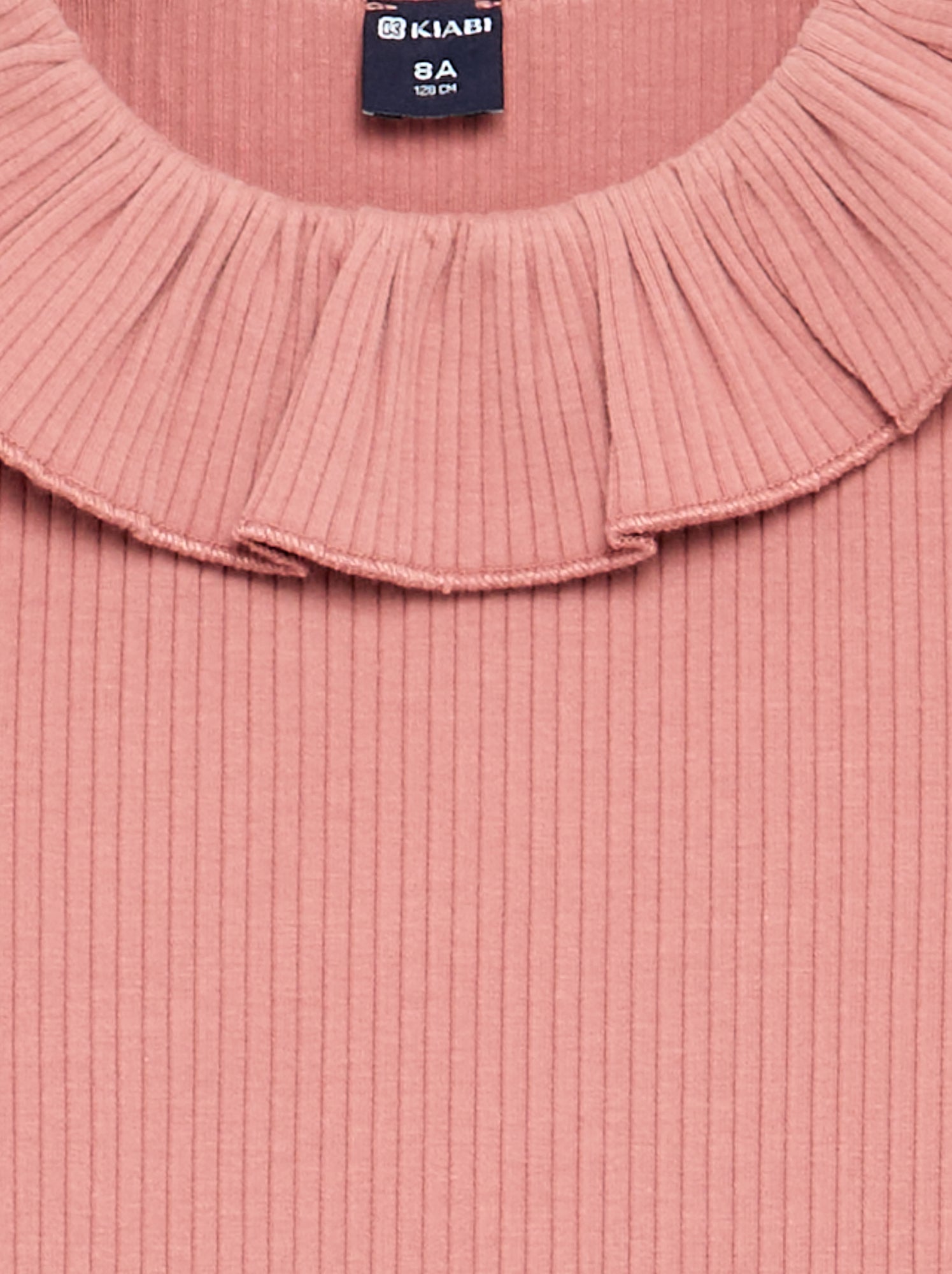 T-shirt côtelé avec collerette - Rose