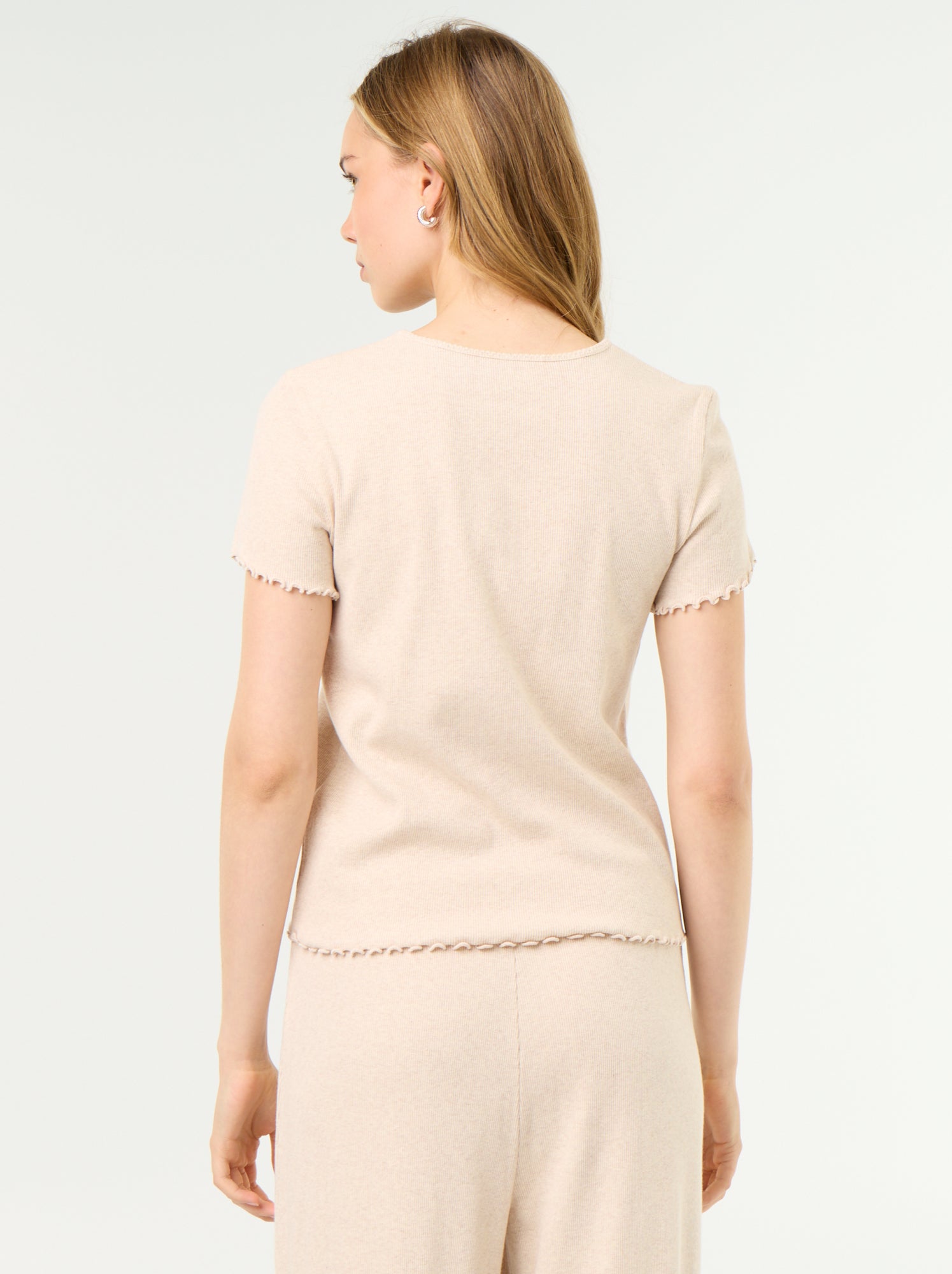T-shirt de pyjama en maille côtelée - Beige