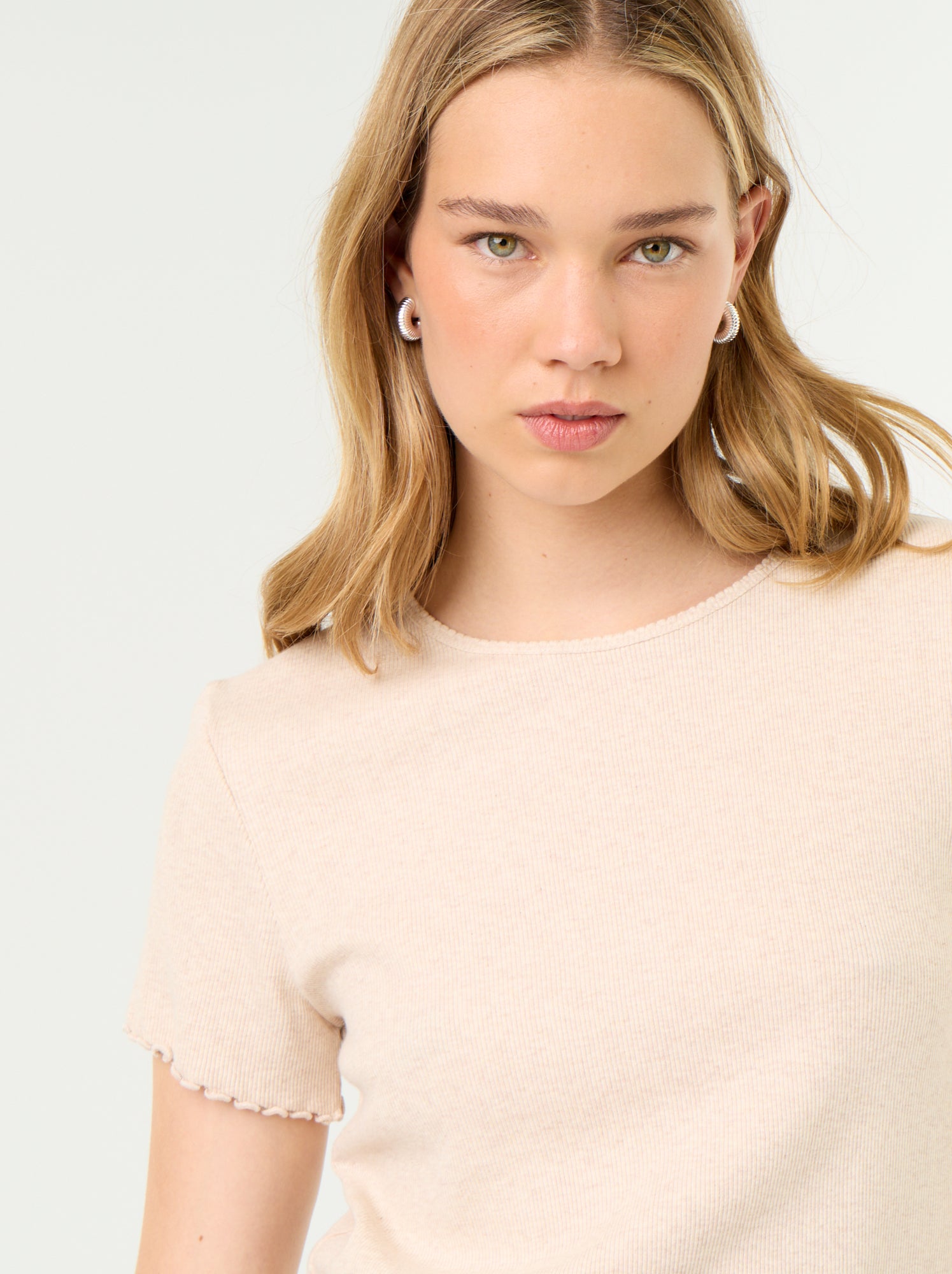 T-shirt de pyjama en maille côtelée - Beige