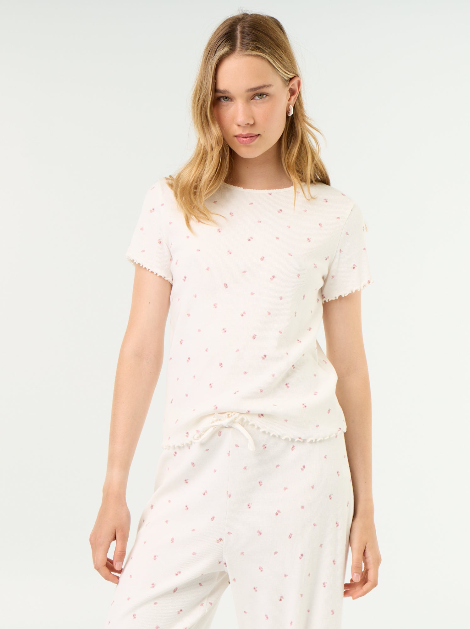 T-shirt de pyjama en maille côtelée - Blanc