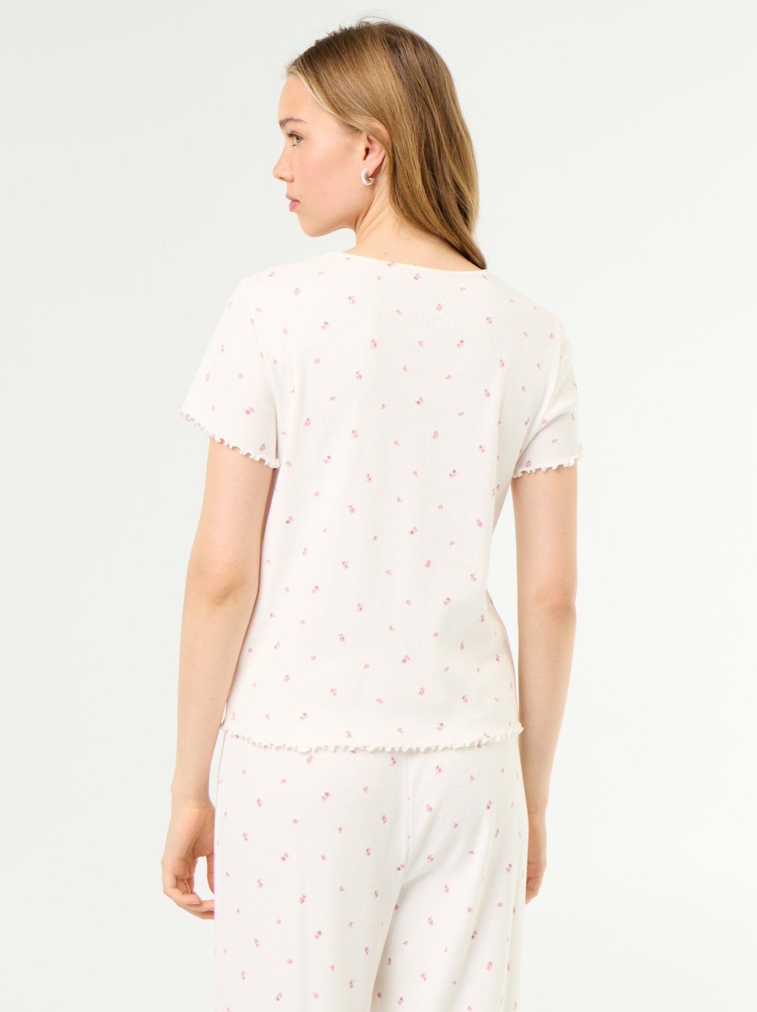 T-shirt de pyjama en maille côtelée - Blanc