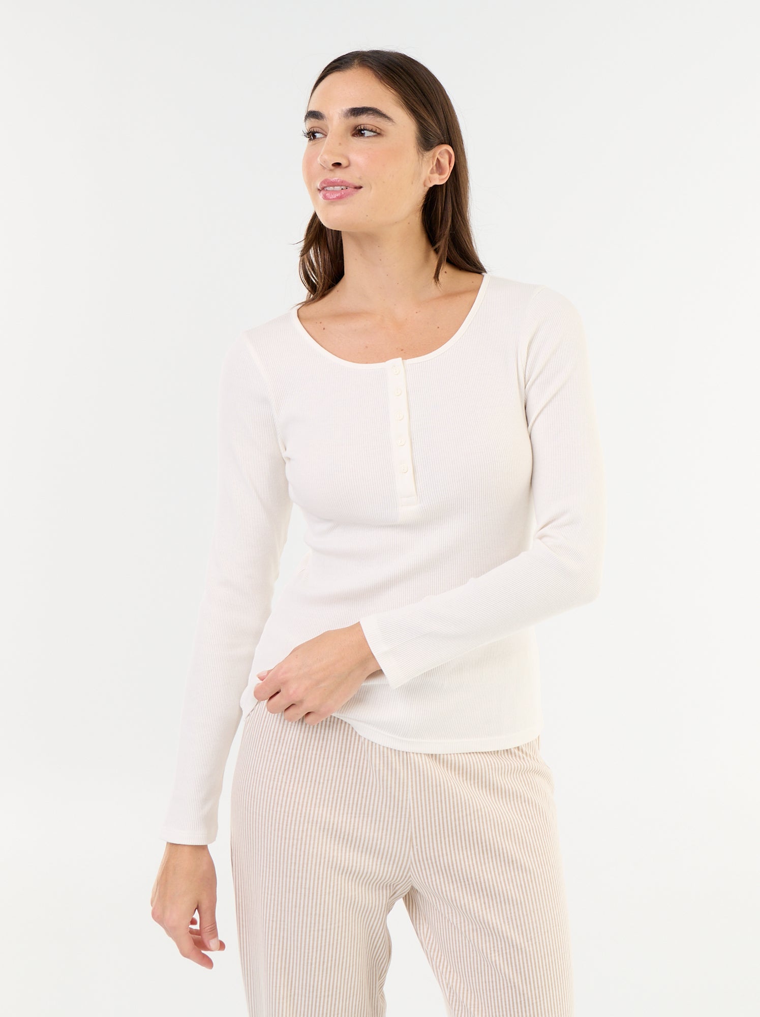 T-shirt de pyjama en maille côtelée - Blanc