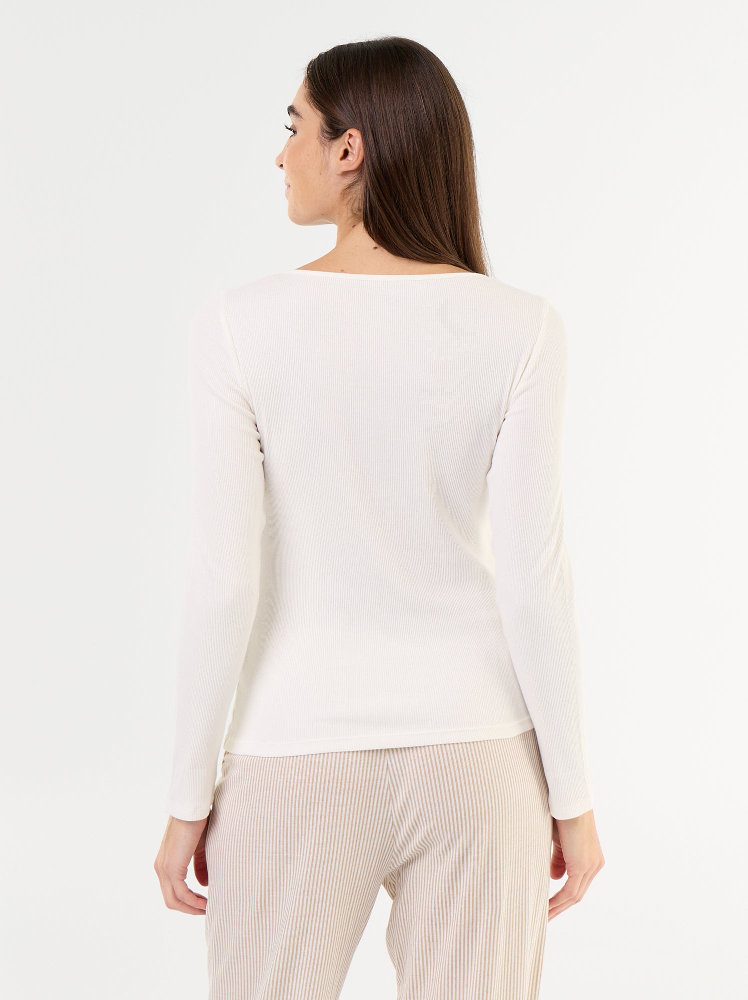 T-shirt de pyjama en maille côtelée - Blanc