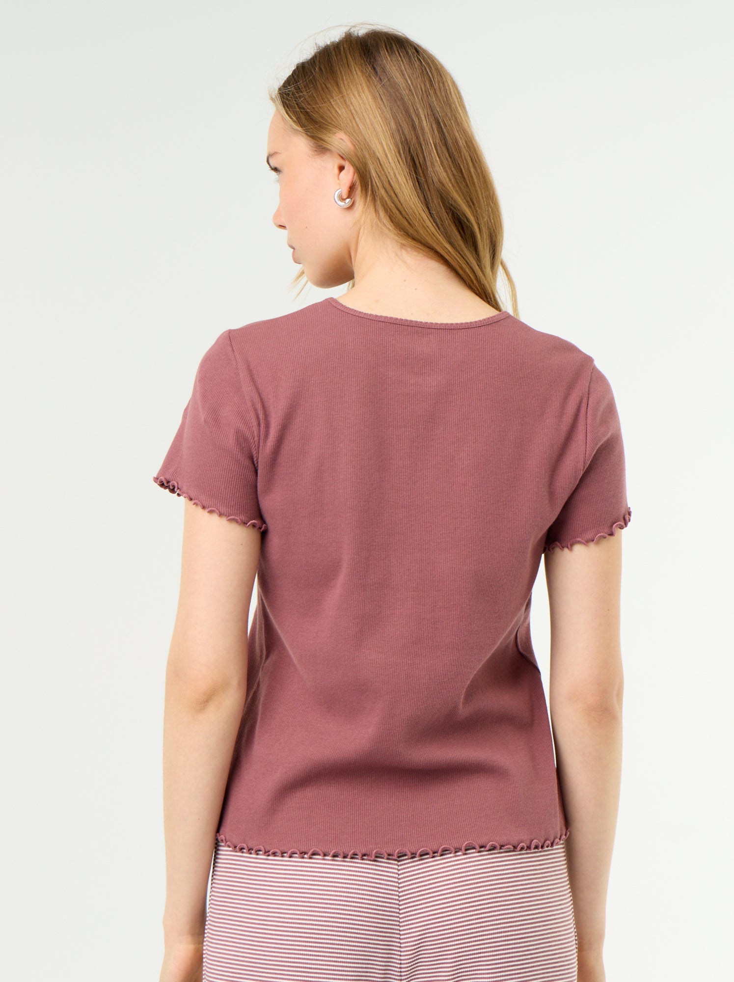 T-shirt de pyjama en maille côtelée - Rose