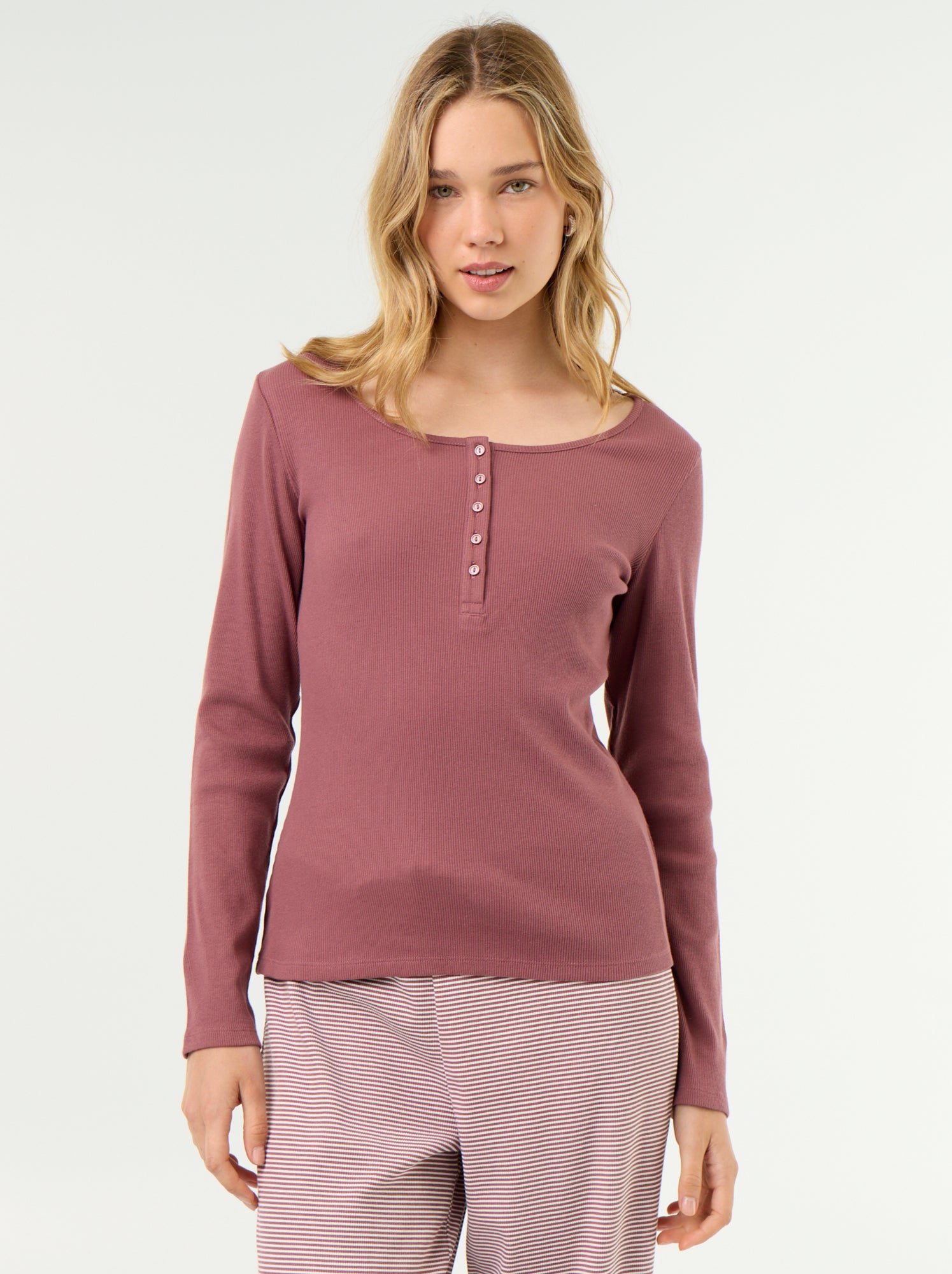 T-shirt de pyjama en maille côtelée - Rose