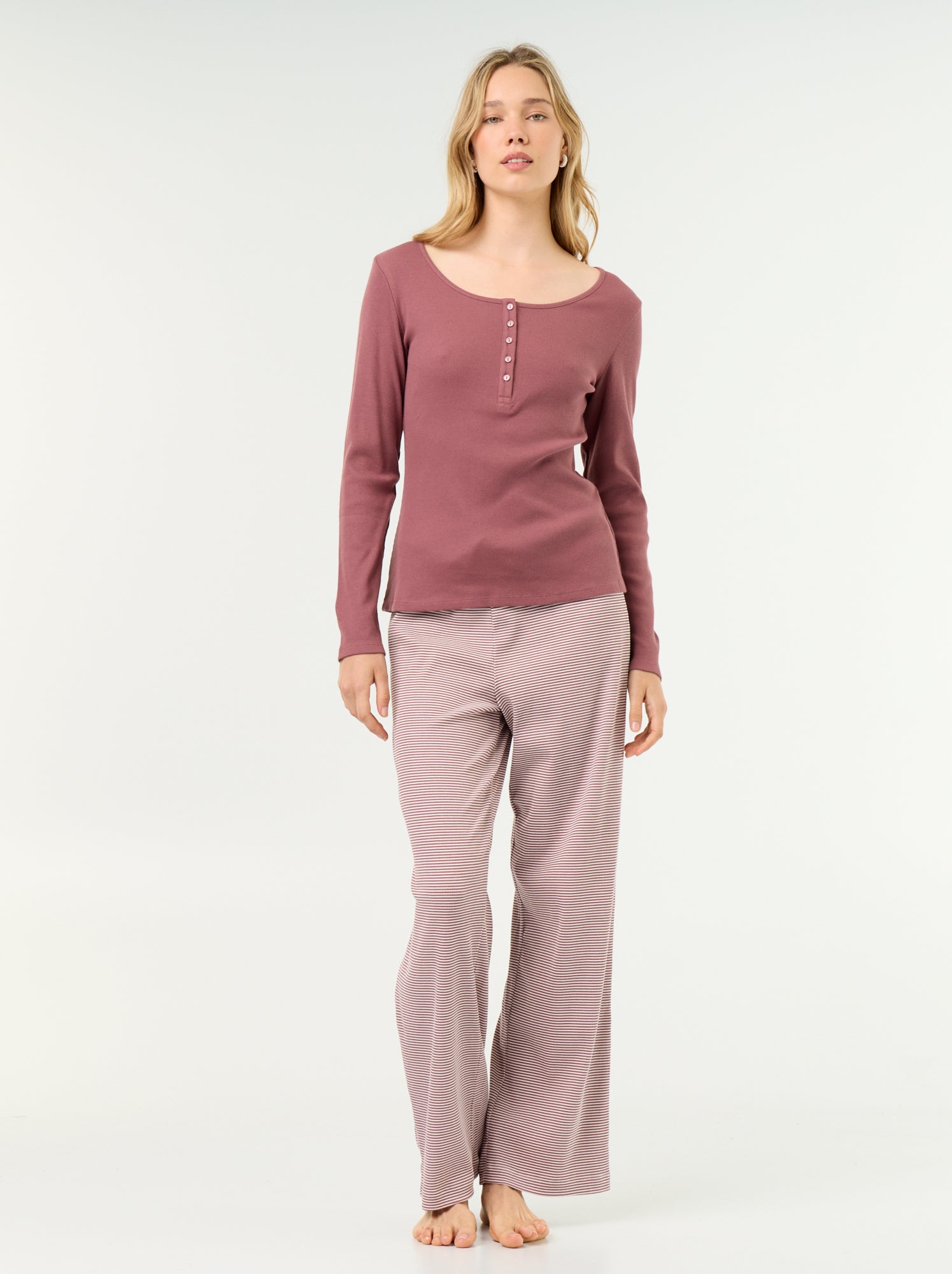 T-shirt de pyjama en maille côtelée - Rose