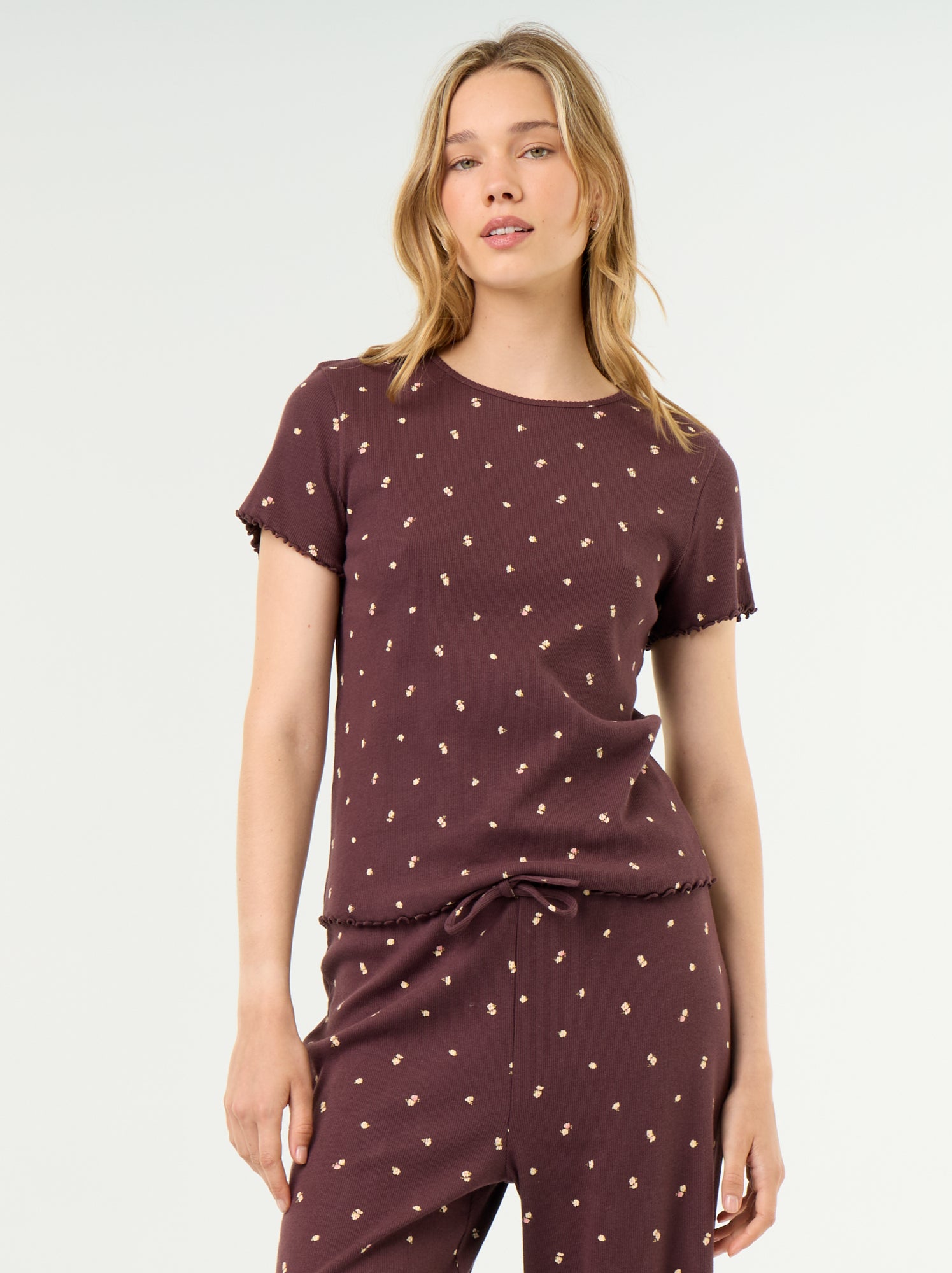 T-shirt de pyjama en maille côtelée - Rouge