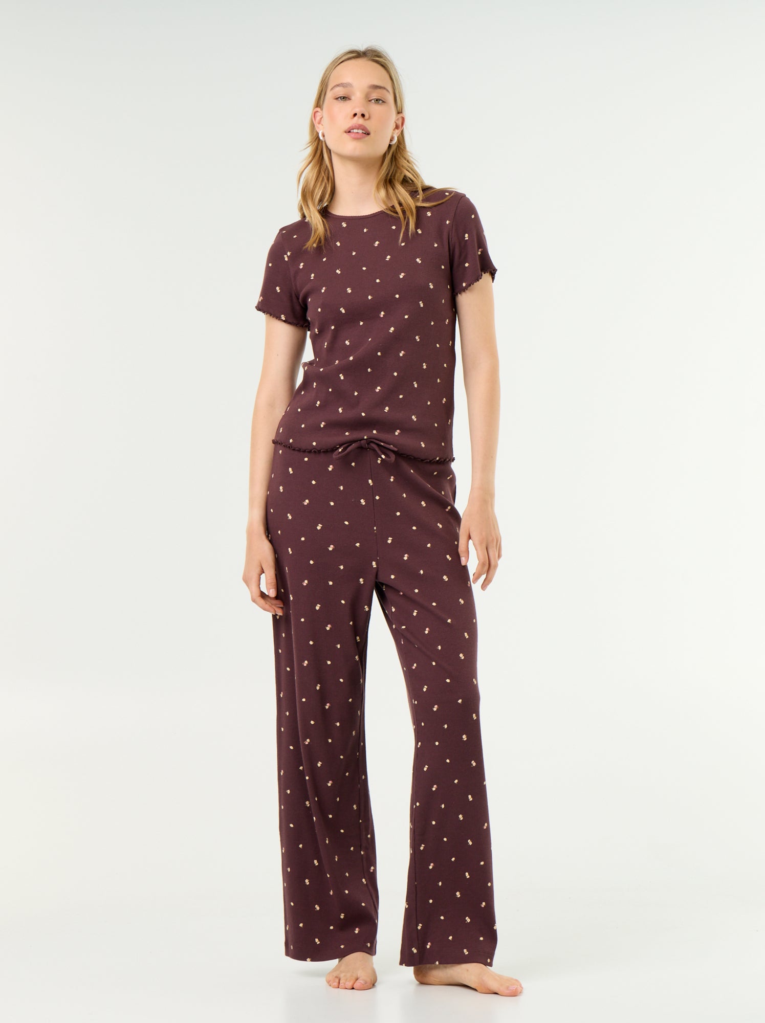 T-shirt de pyjama en maille côtelée - Rouge