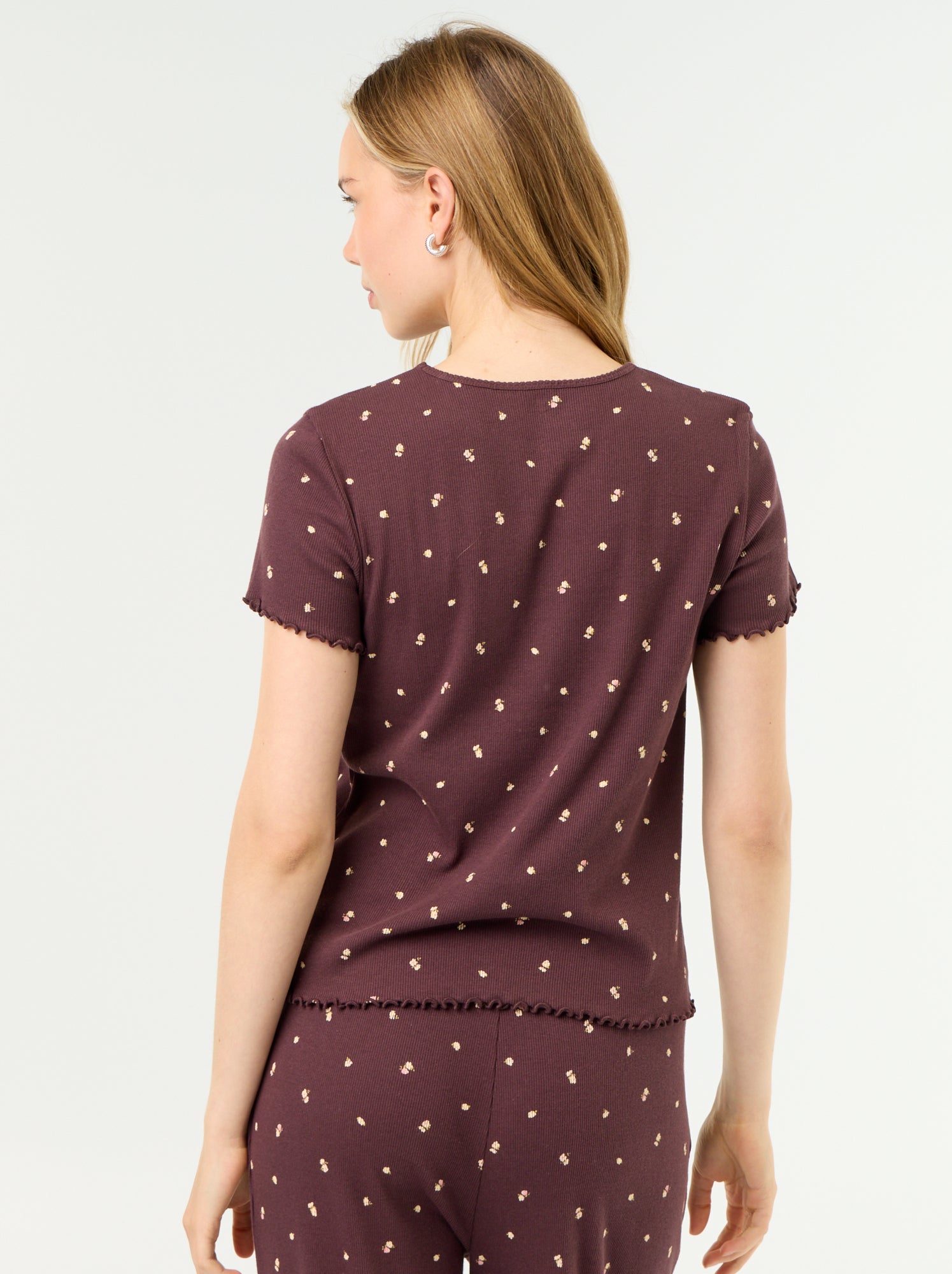 T-shirt de pyjama en maille côtelée - Rouge