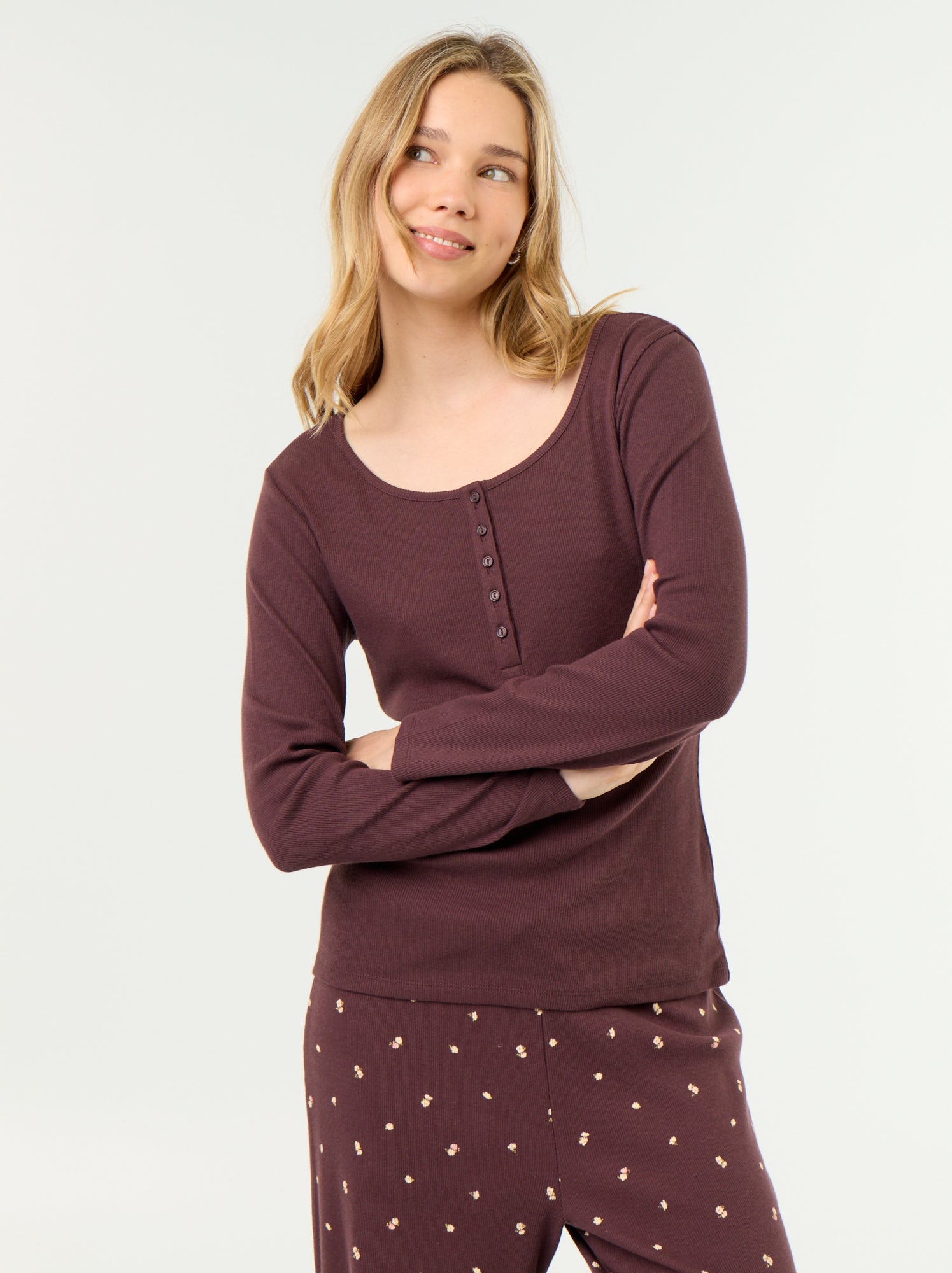 T-shirt de pyjama en maille côtelée - Violet