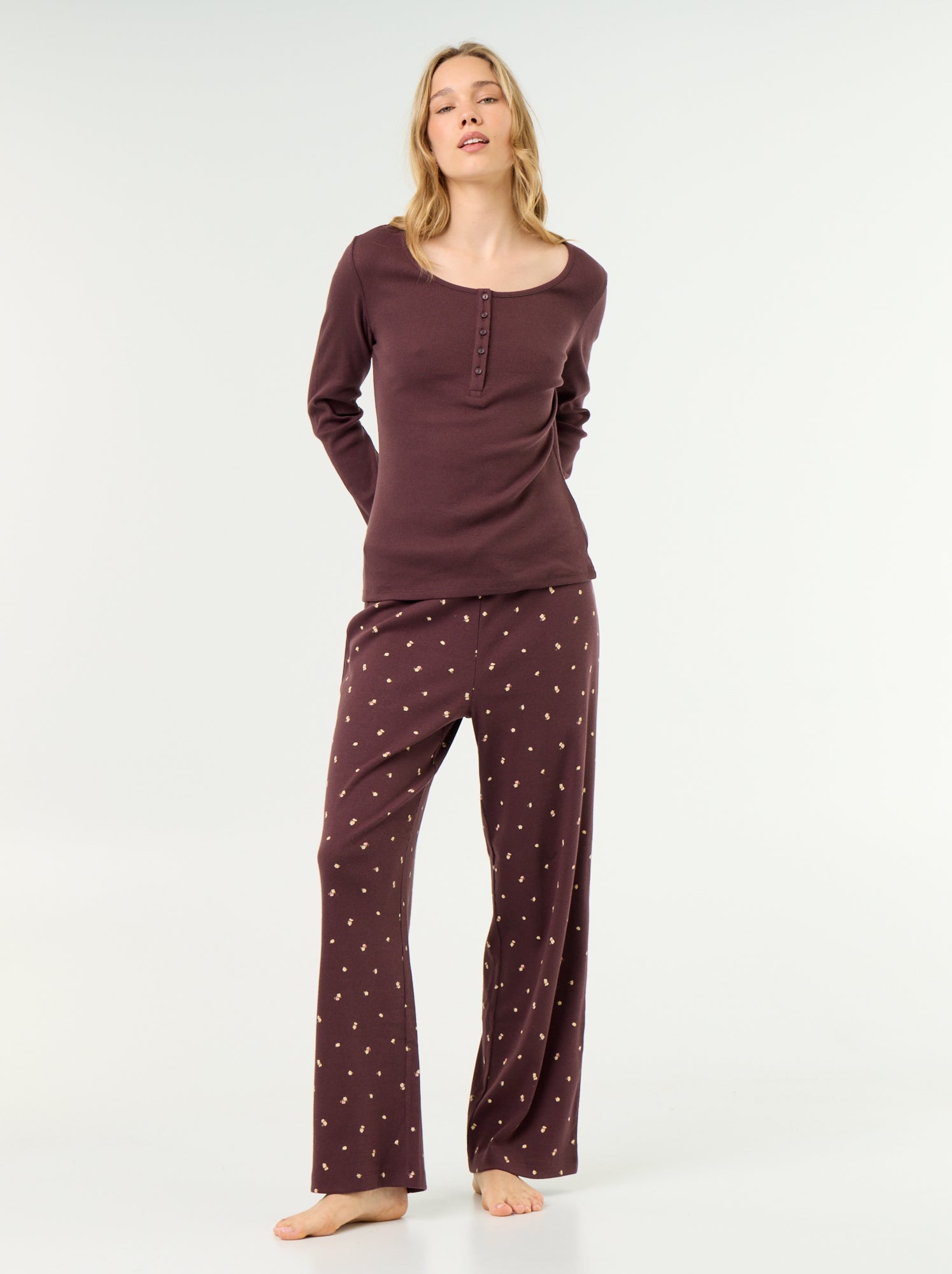T-shirt de pyjama en maille côtelée - Violet
