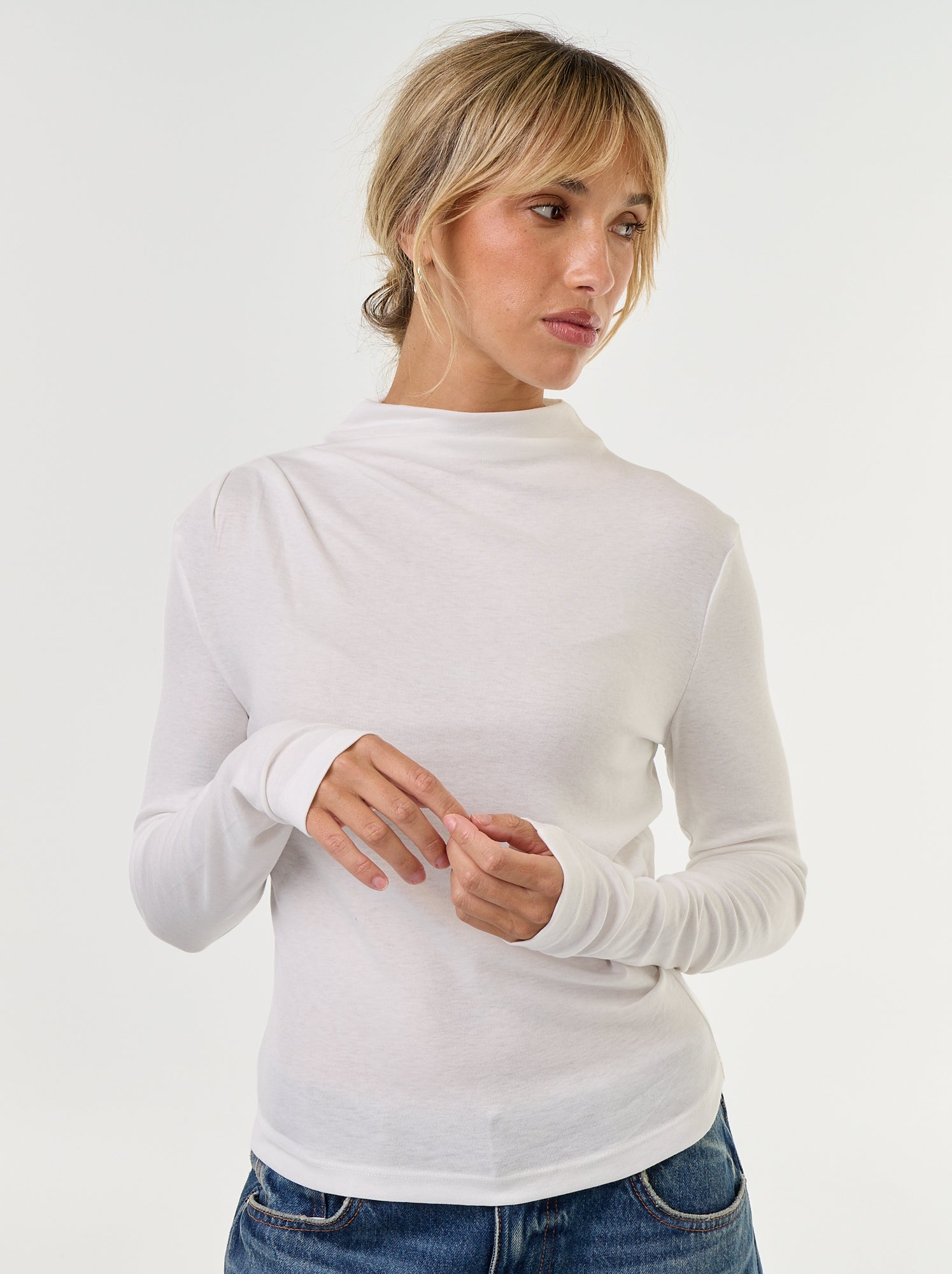 T-shirt drapé à manches longues - Blanc