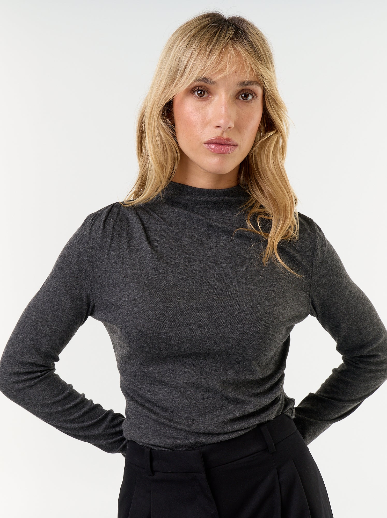 T-shirt drapé à manches longues - Gris