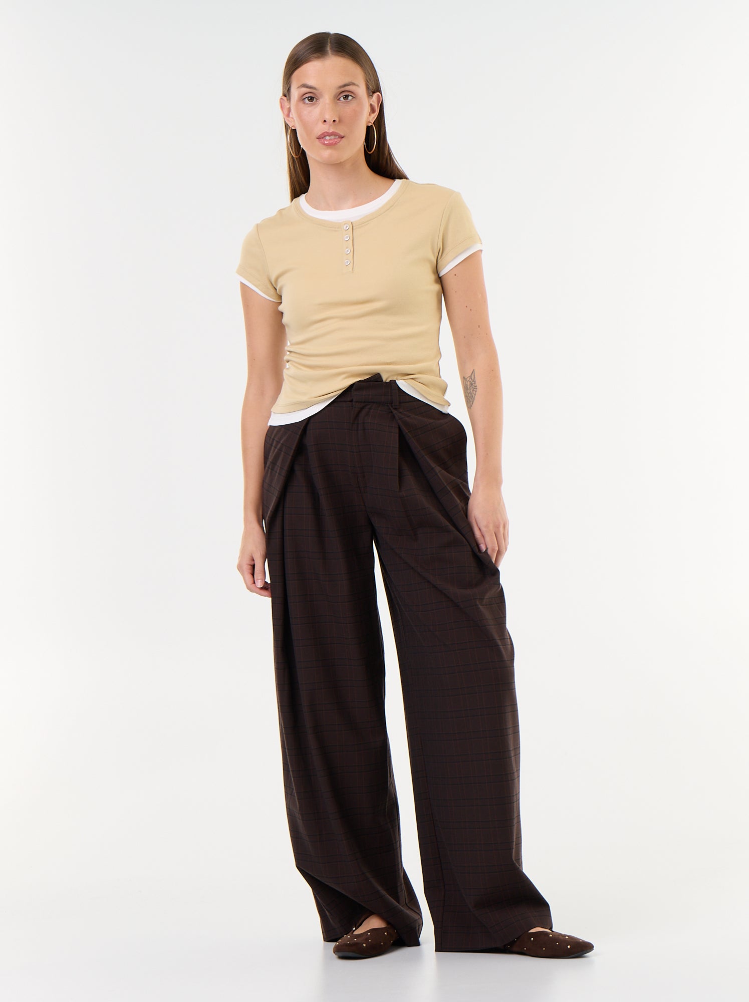 T-shirt effet 2-en-1 manches courtes - Beige