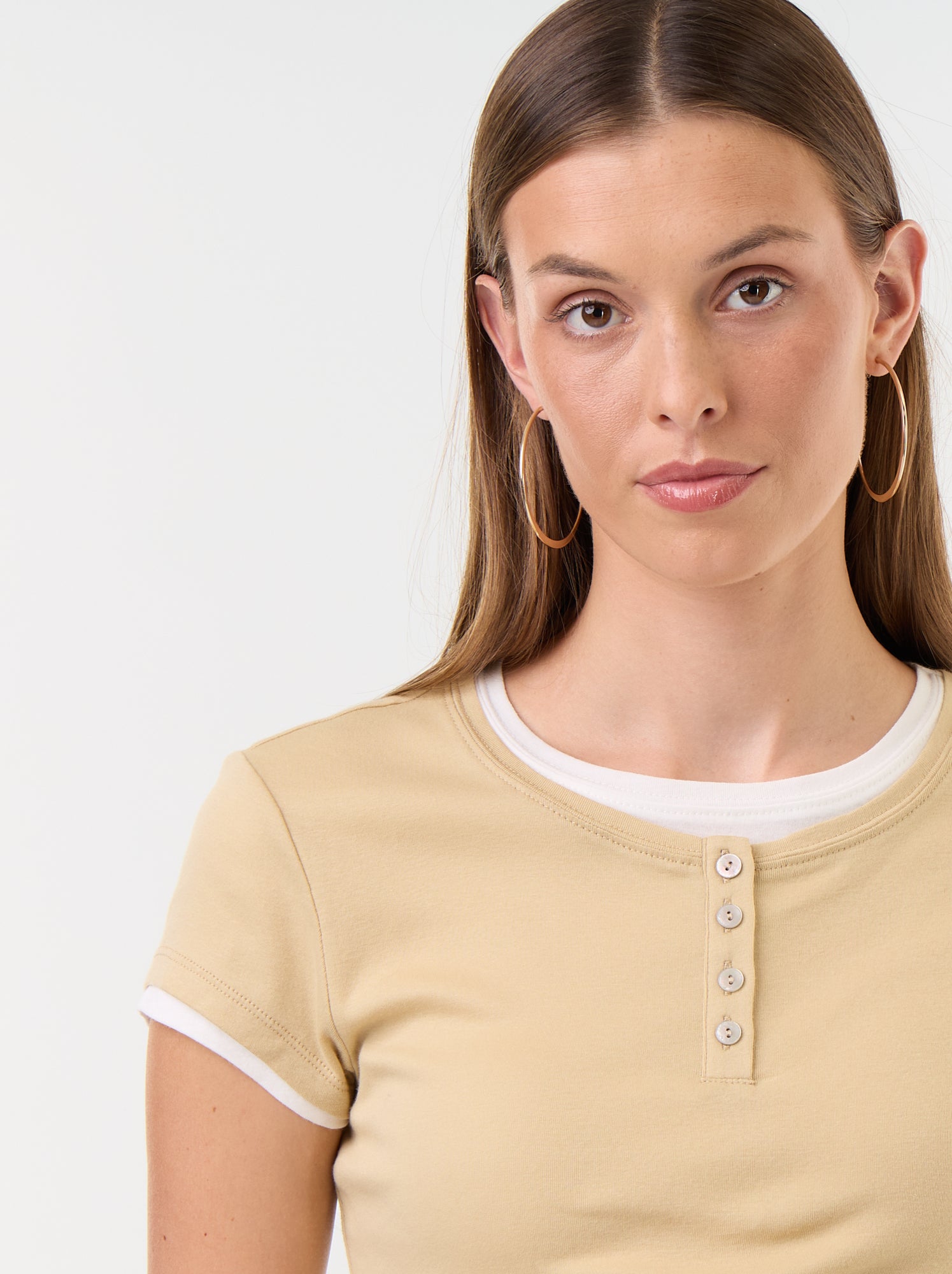 T-shirt effet 2-en-1 manches courtes - Beige