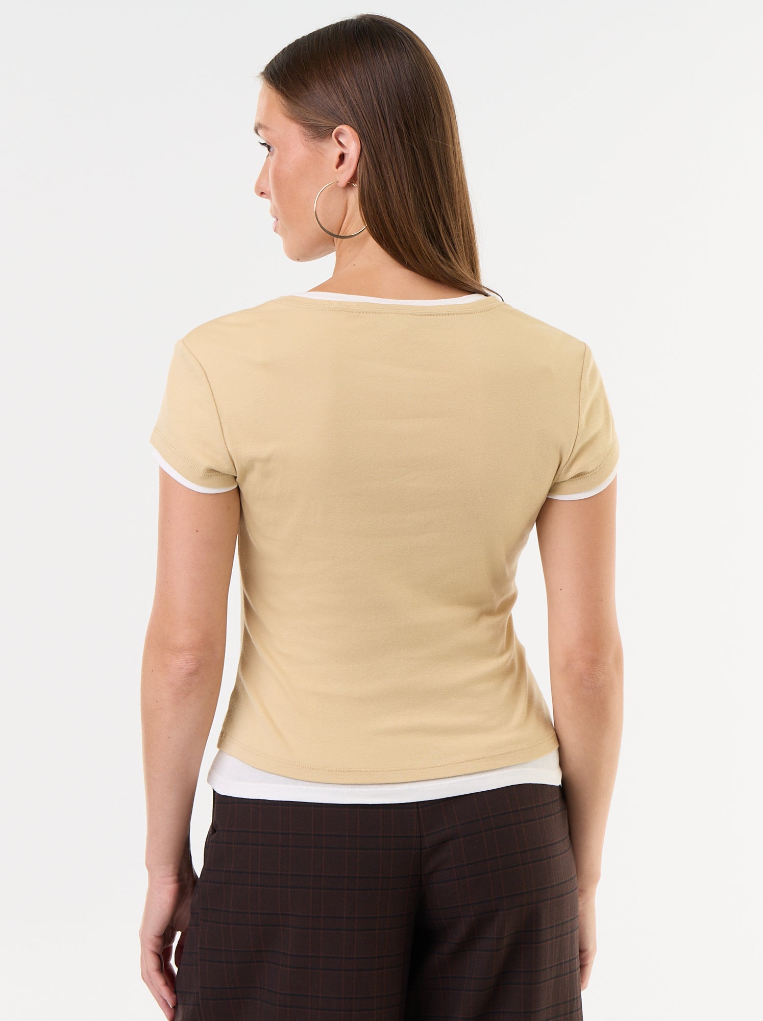 T-shirt effet 2-en-1 manches courtes - Beige