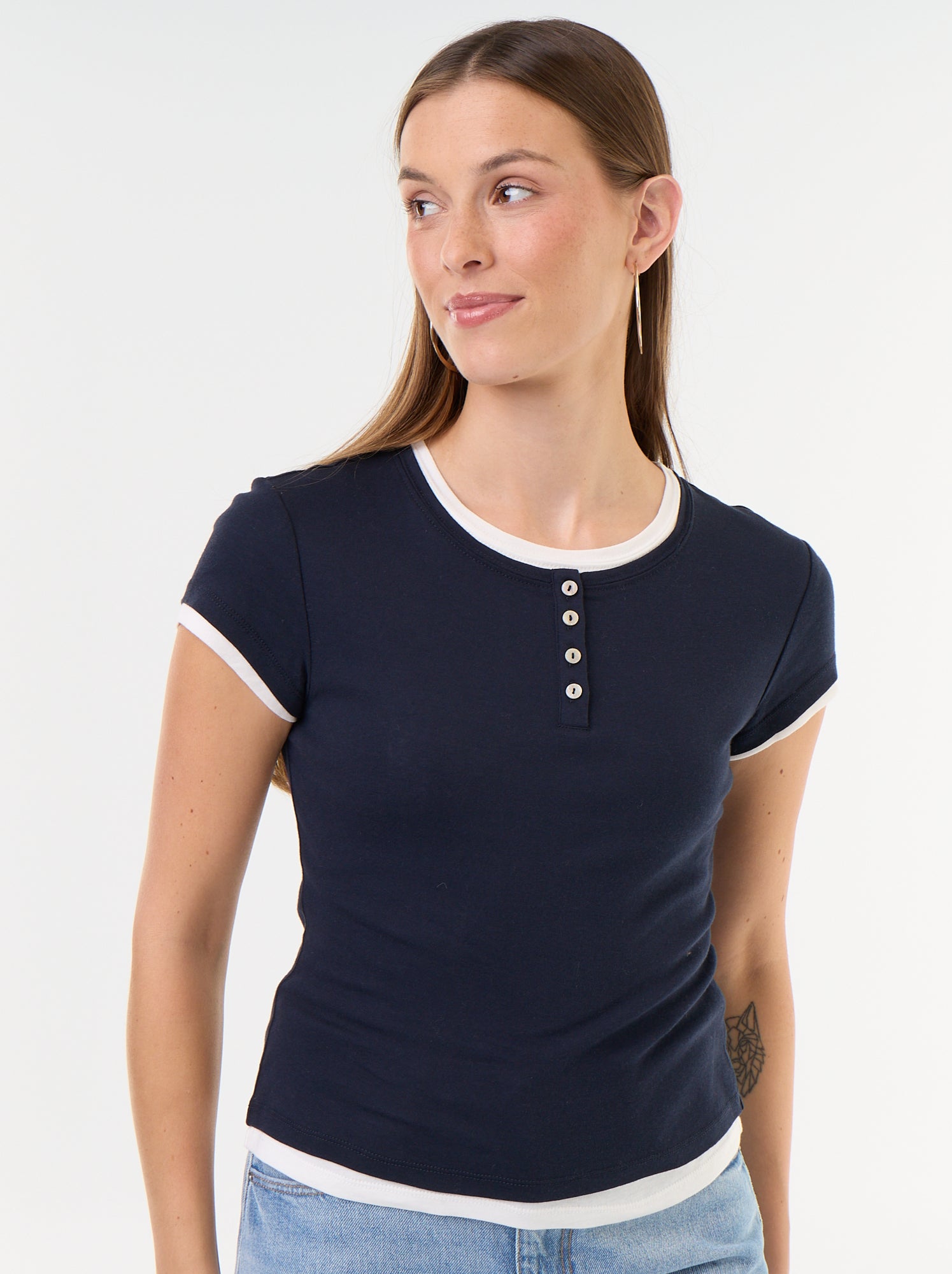 T-shirt effet 2-en-1 manches courtes - Bleu (GKD44_1)