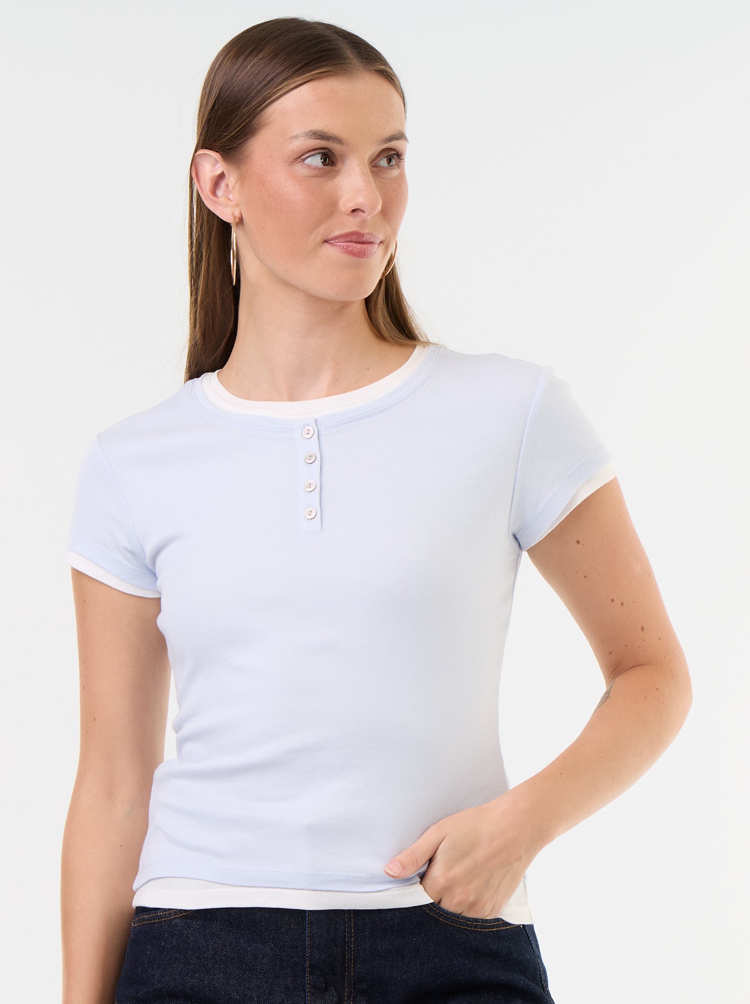 T-shirt effet 2-en-1 manches courtes - Bleu (GKD44_4)