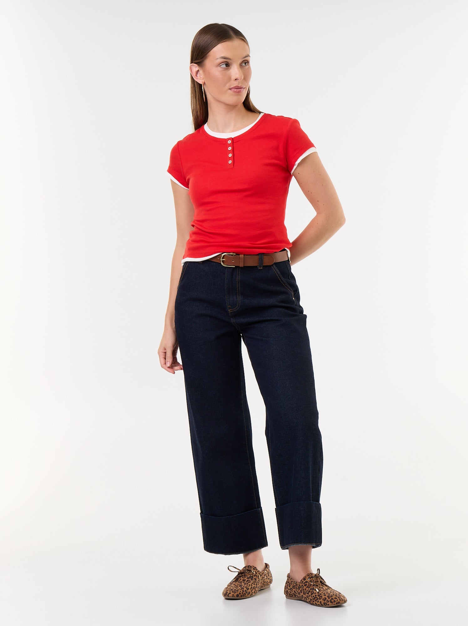 T-shirt effet 2-en-1 manches courtes - Rouge