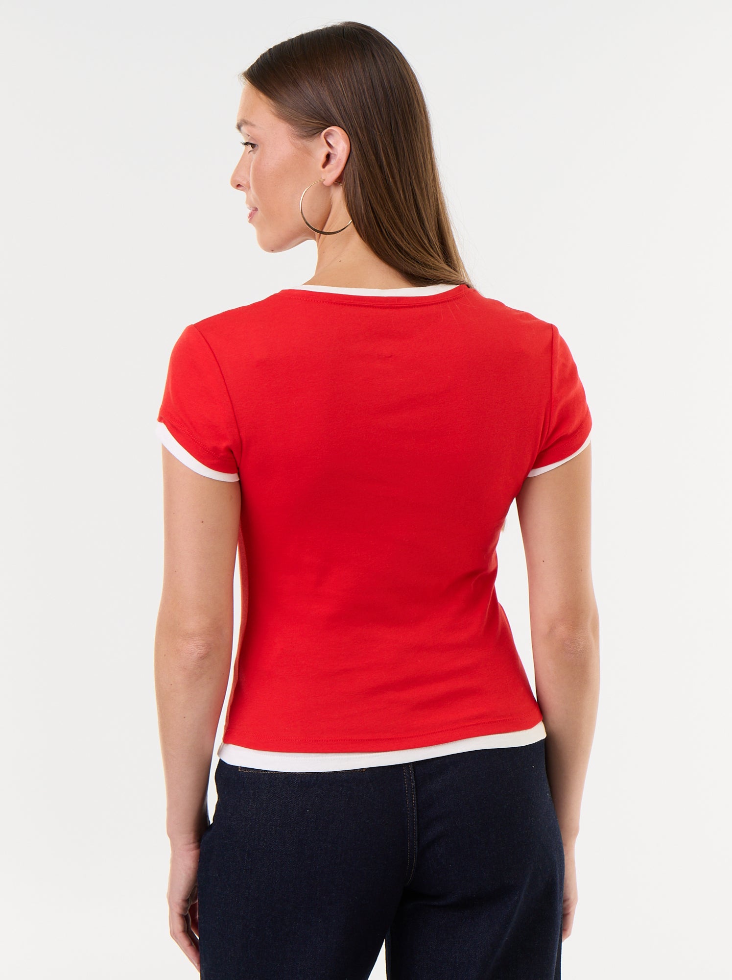 T-shirt effet 2-en-1 manches courtes - Rouge