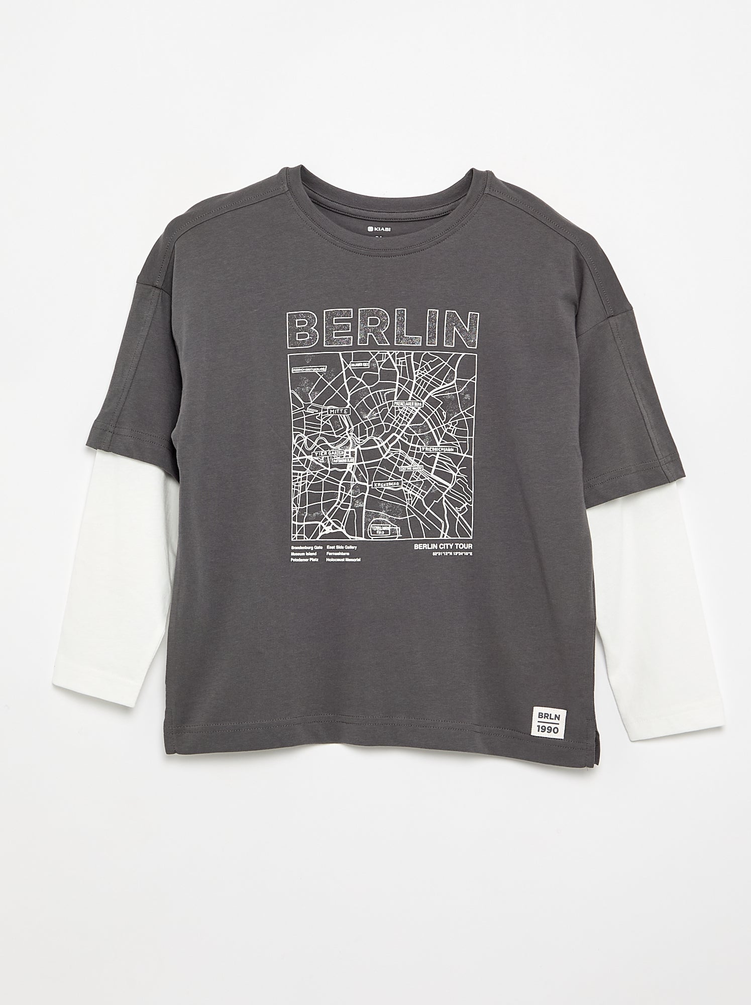 T-shirt effet 2-en-1 manches longues - Gris