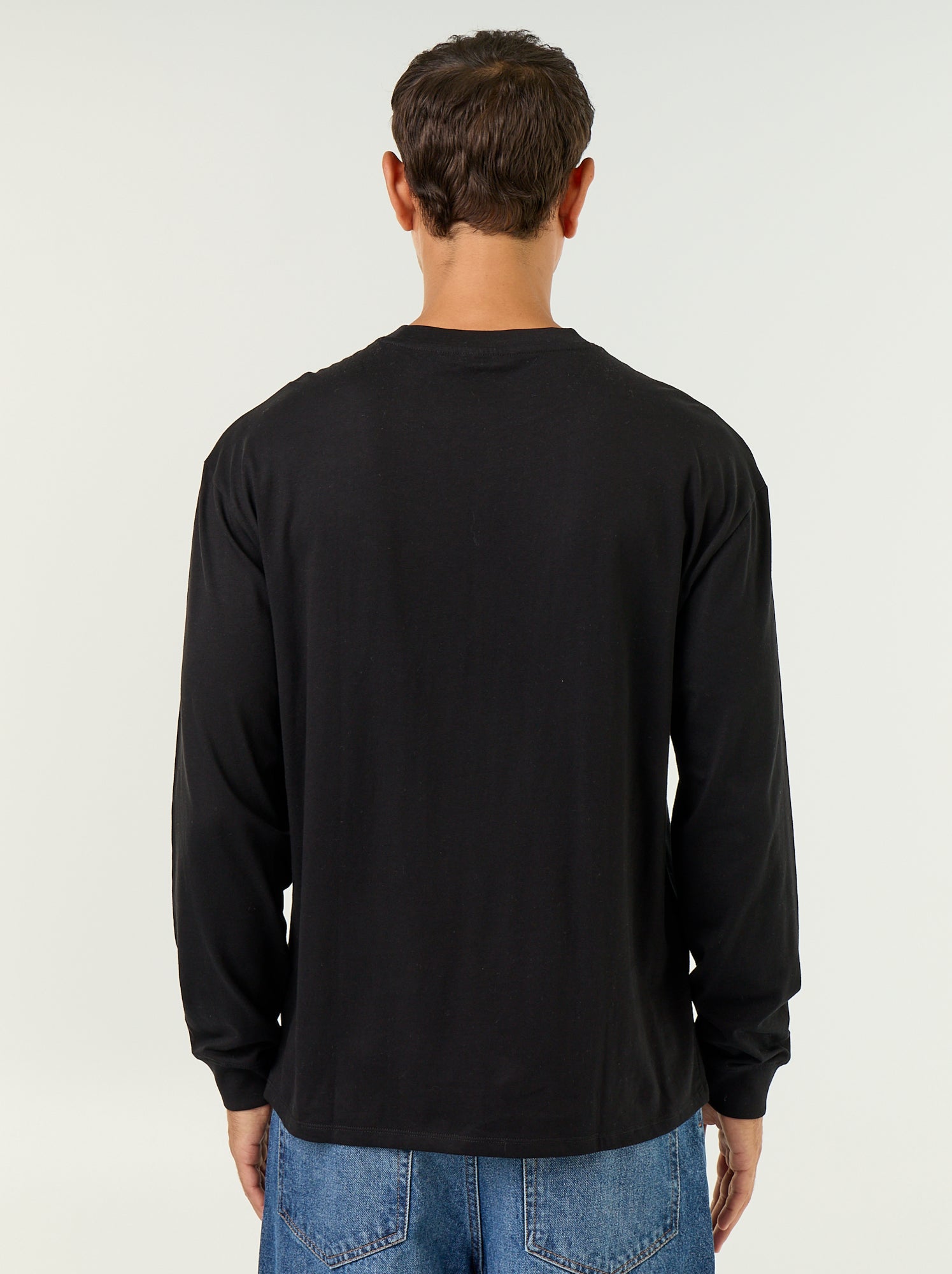 T-shirt en coton à manches longues et col rond - Noir