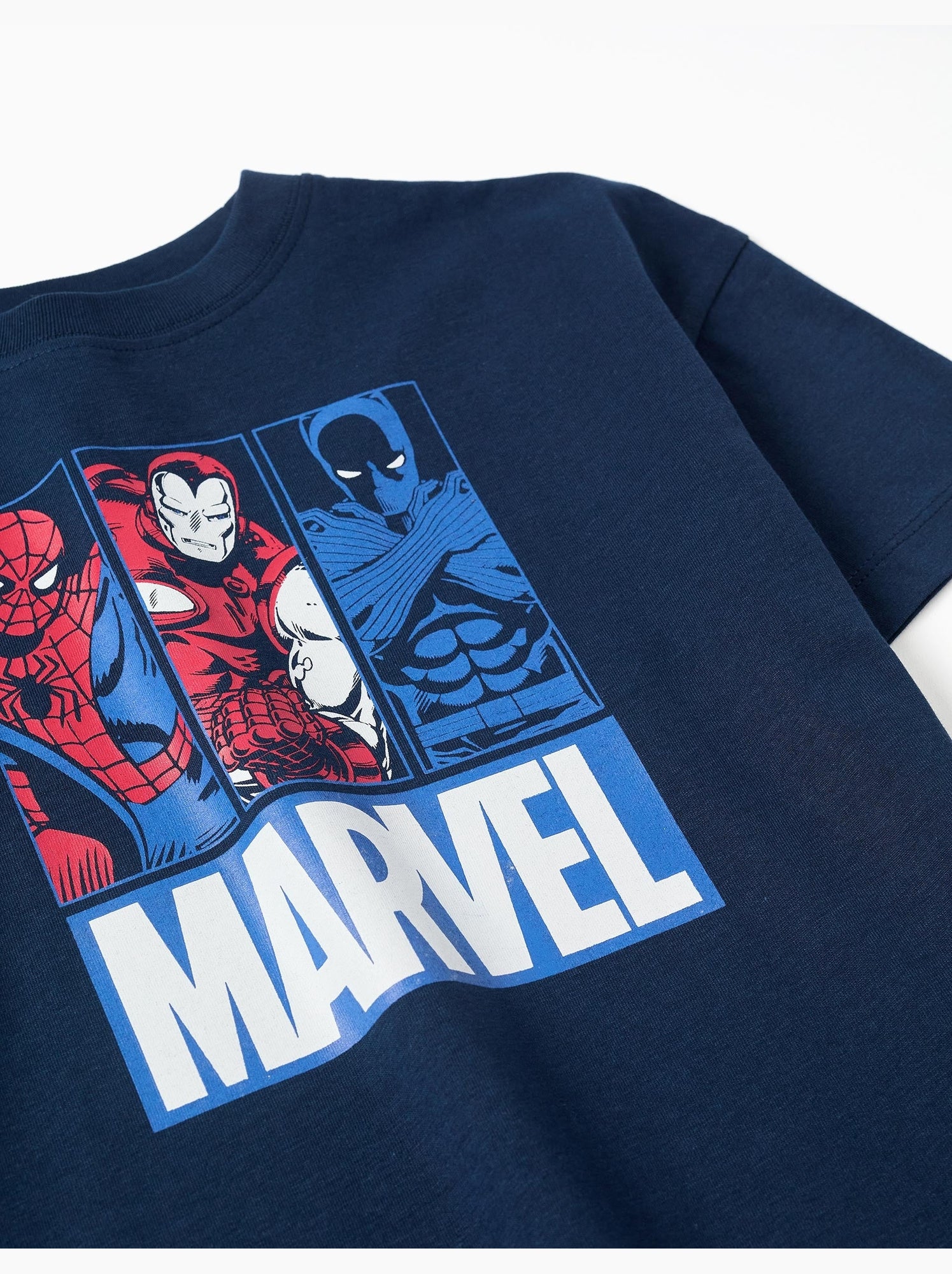 T-shirt en coton avec imprimés marvel - Bleu foncé
