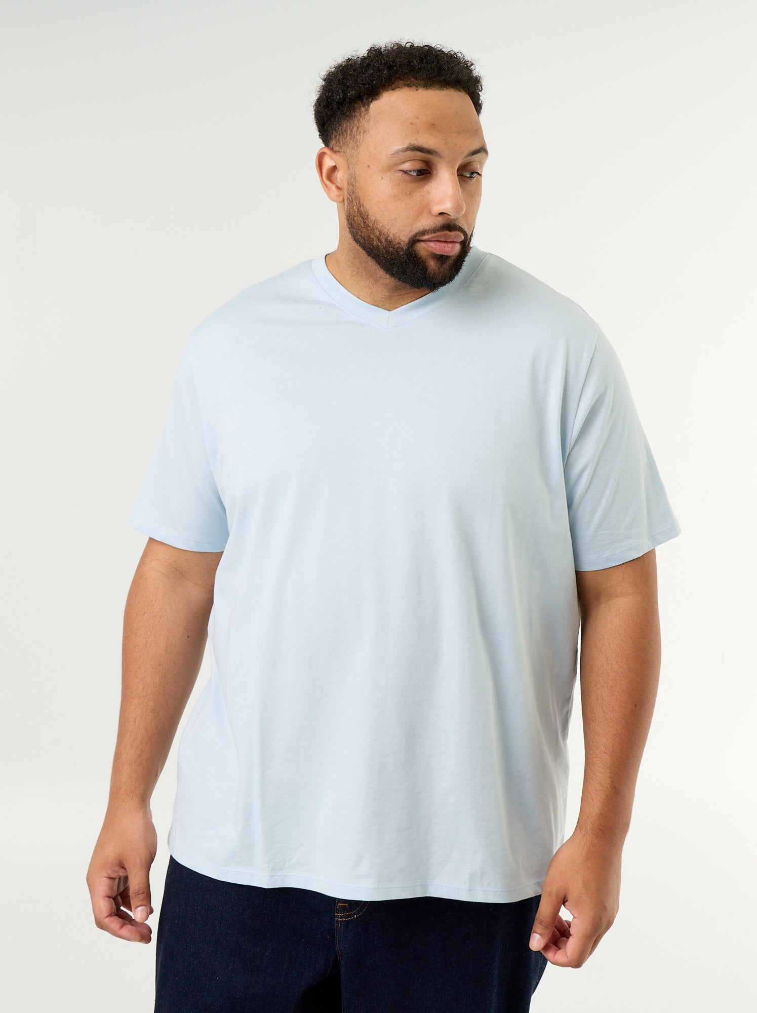 T-shirt en jersey à col V - Bleu (VS914_84)