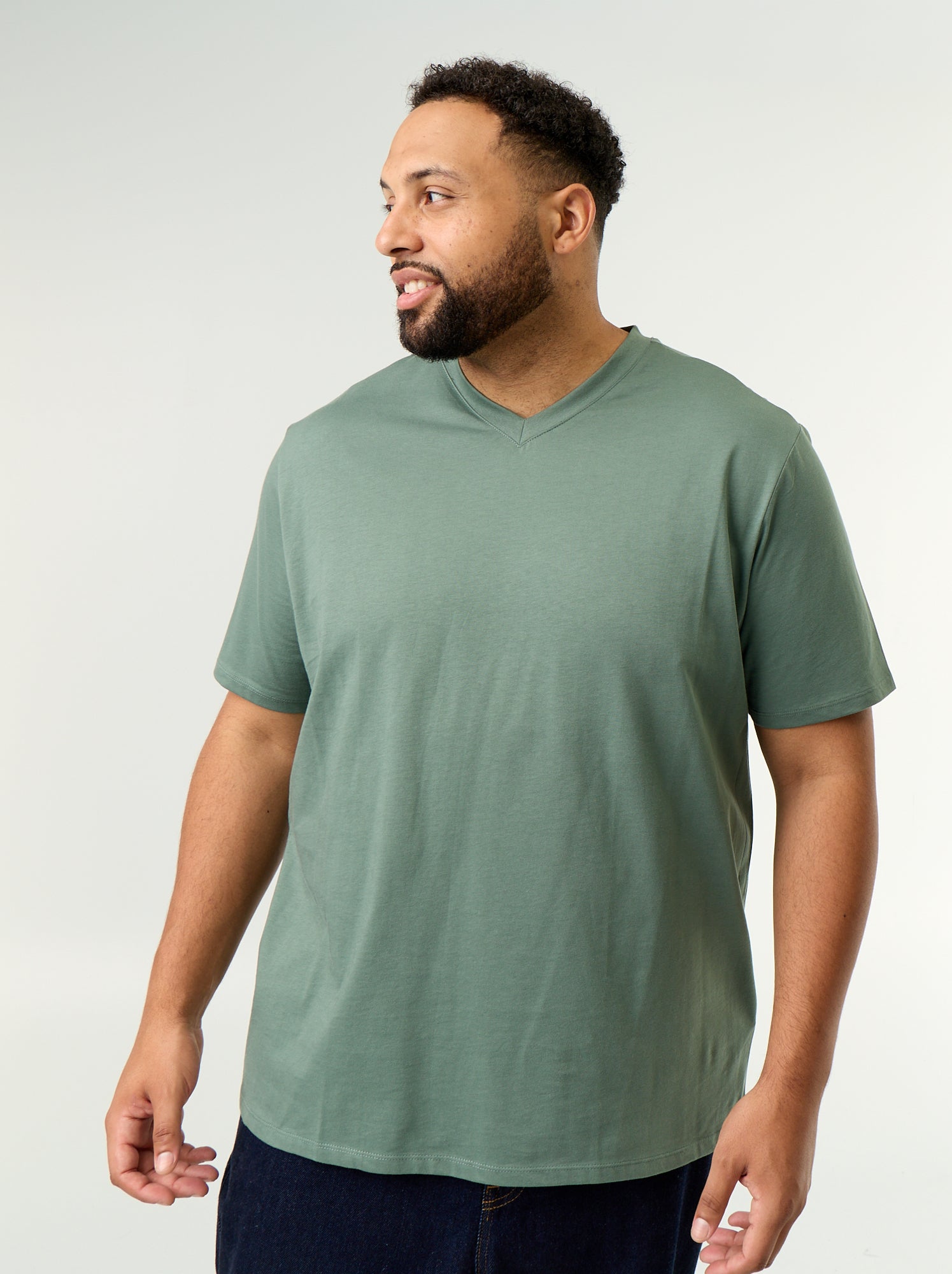 T-shirt en jersey à col V - Vert