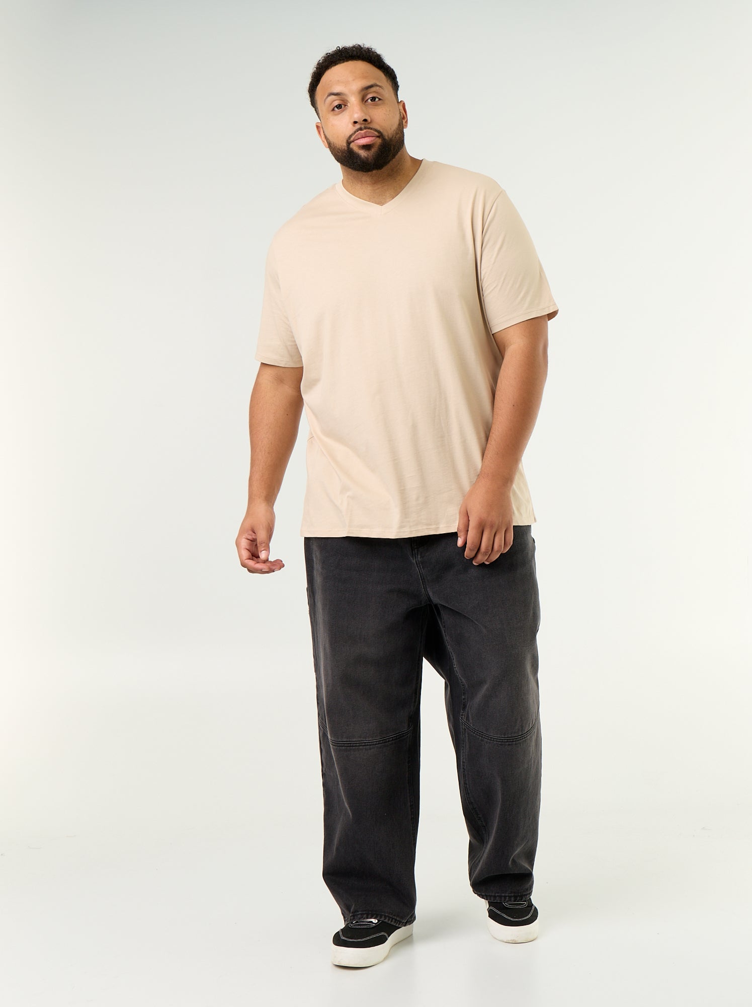 T-shirt en jersey à col V - Beige