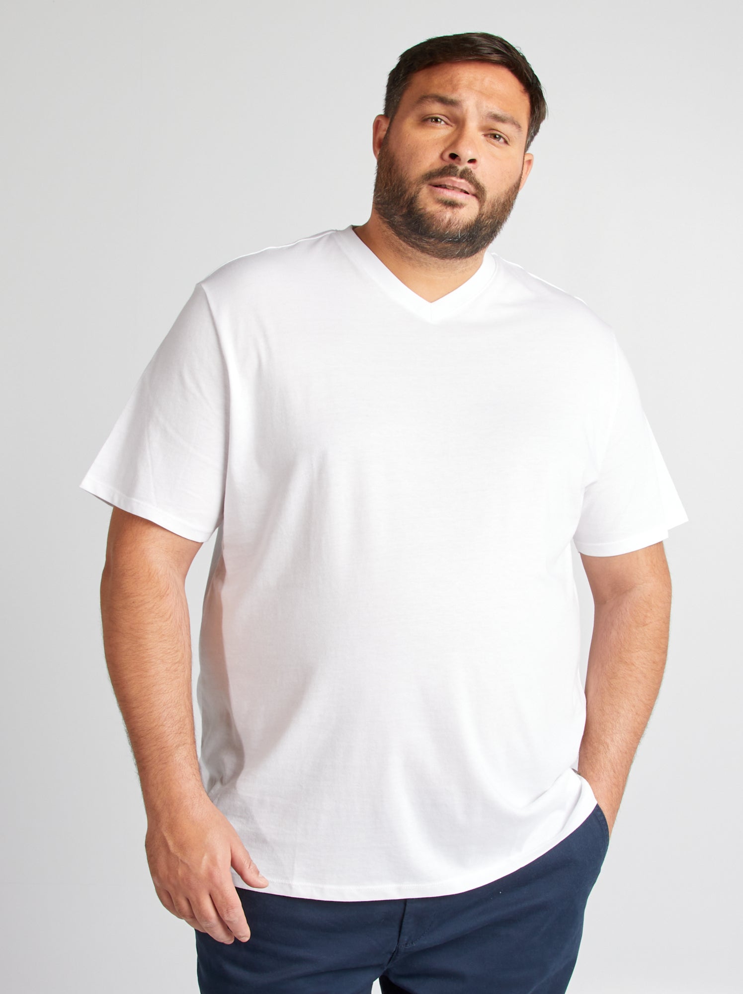 T-shirt en jersey à col V - Blanc