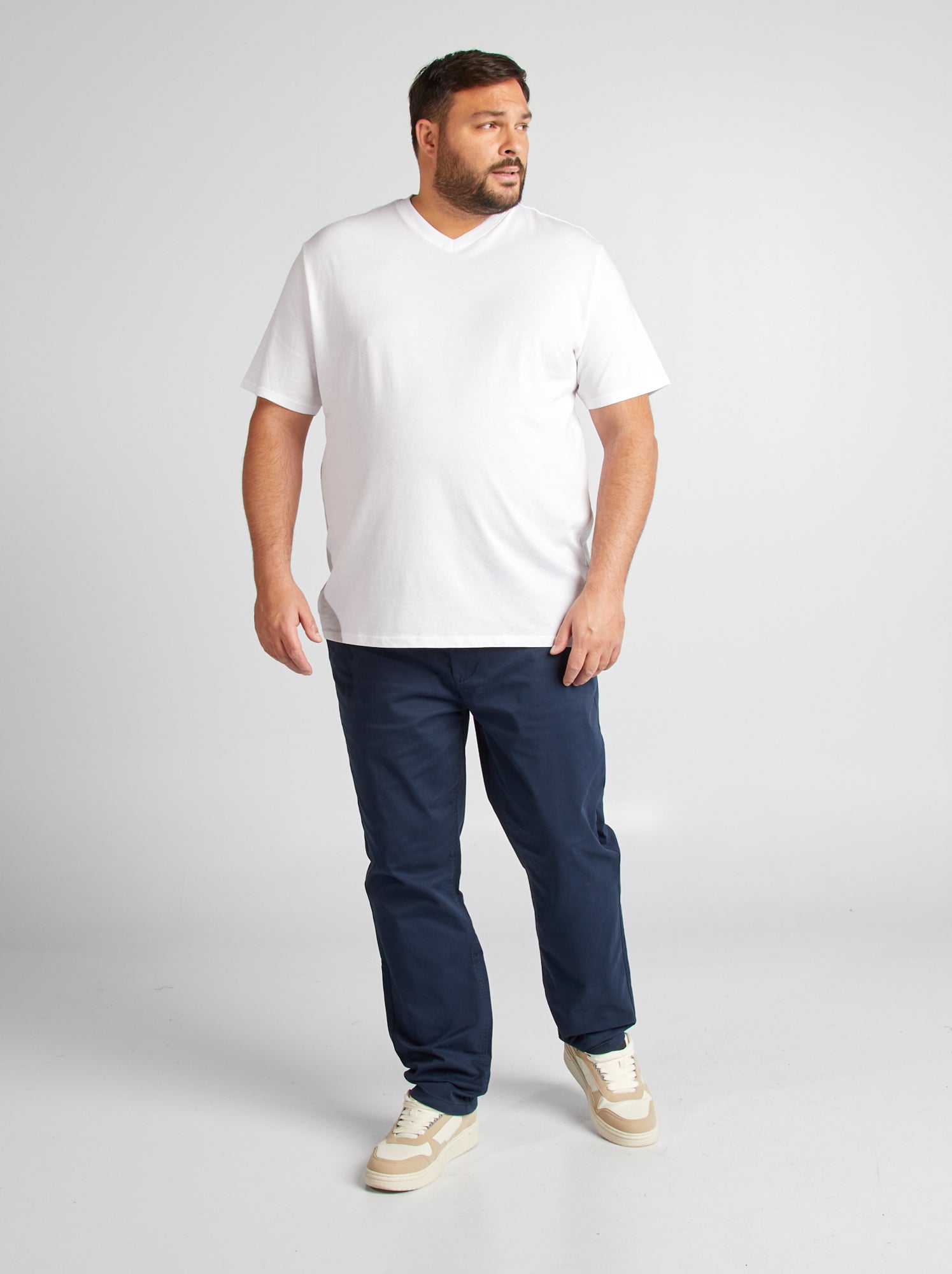 T-shirt en jersey à col V - Blanc